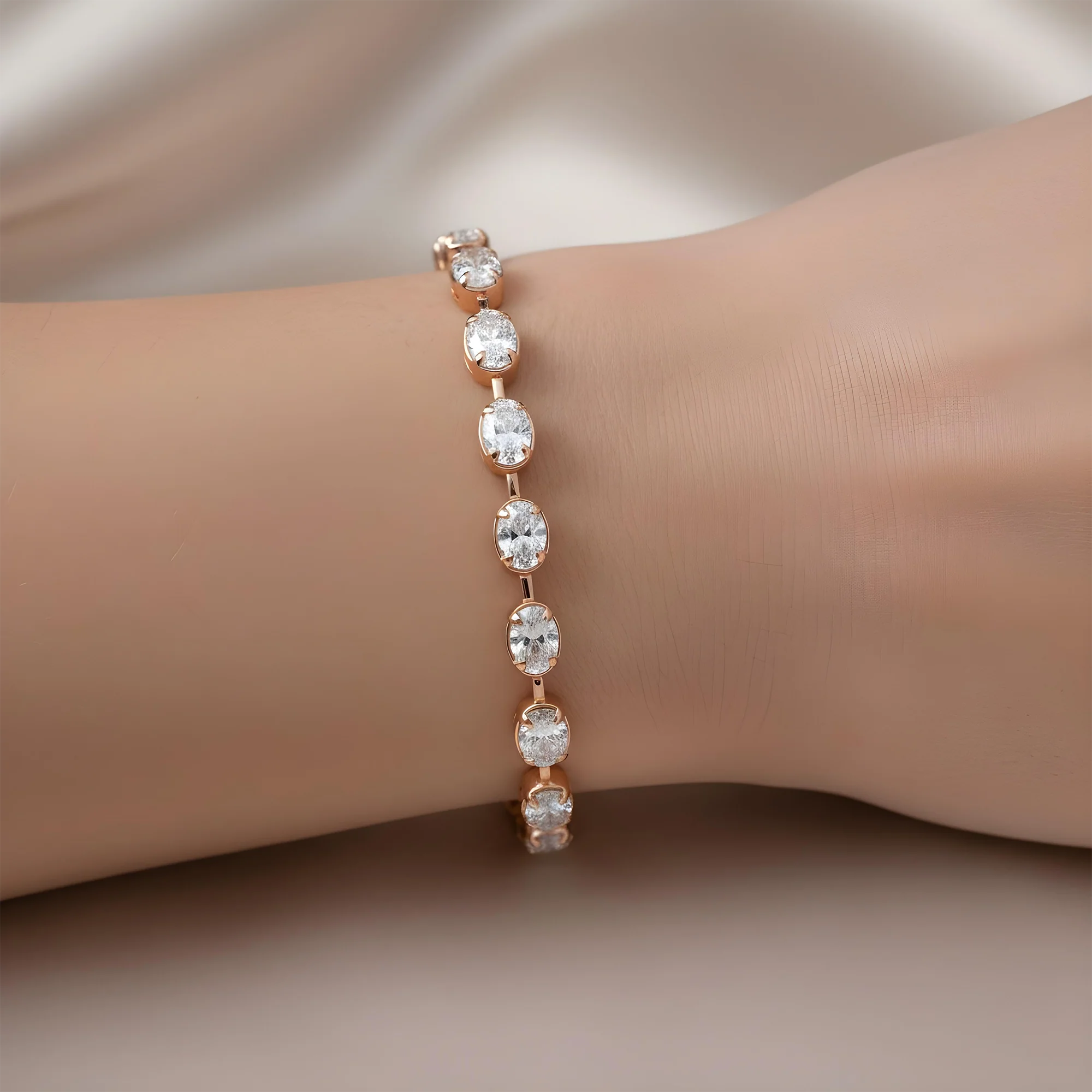 14K Yellow Gold Bezel Set Oval Cut Diamond Satellite Bracelet 9.04ct - Image 9