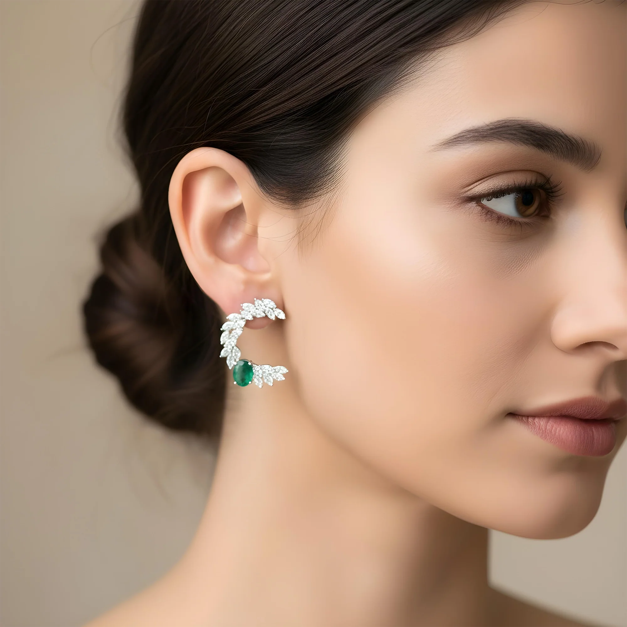 14K Yellow Gold Oval Cut Emerald & Marquise Cut Diamond Open Hoop Earrings 5.92ctw - Image 5
