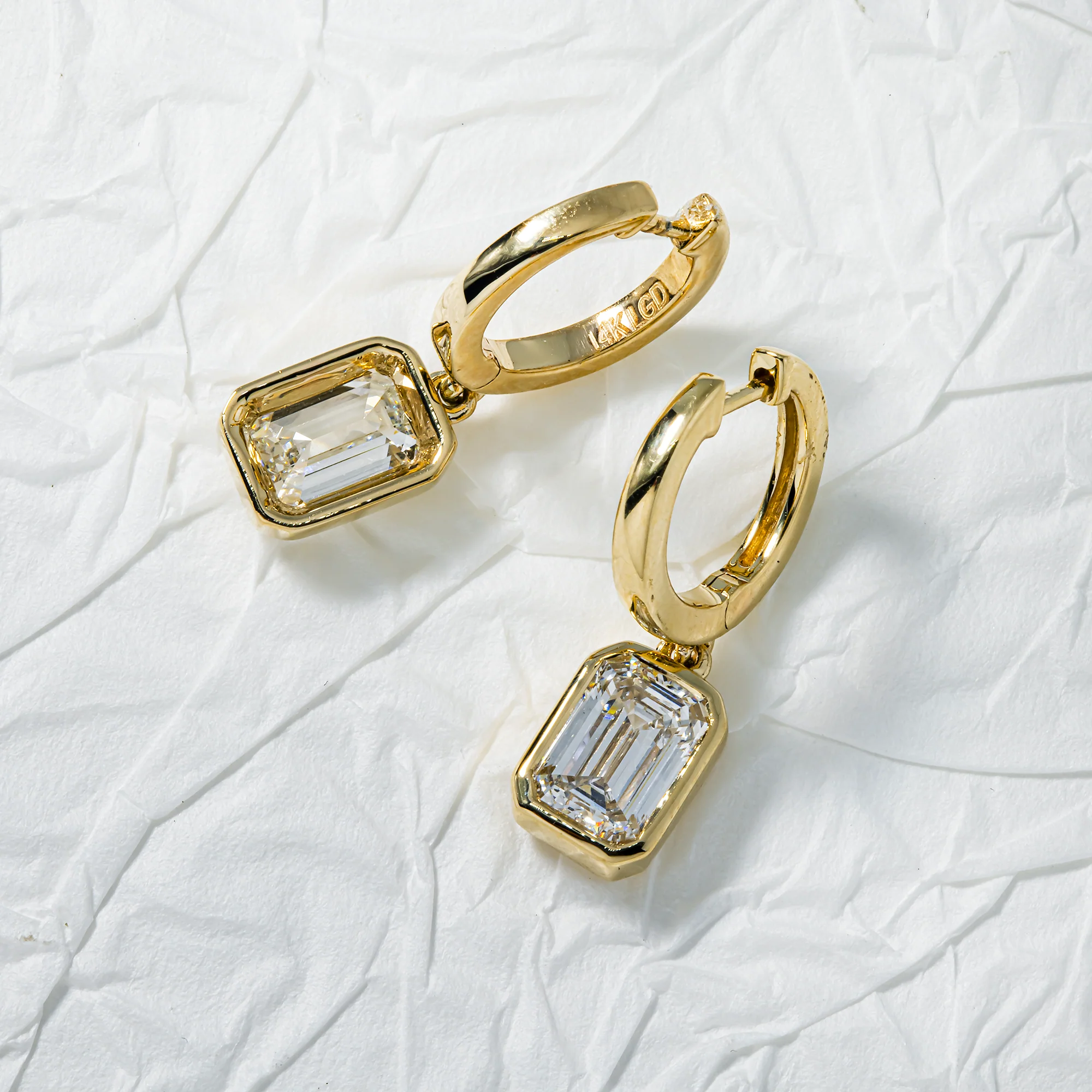 14K Yellow Gold Emerald Cut Diamond Drop Earrings 2.48ctw - Image 3