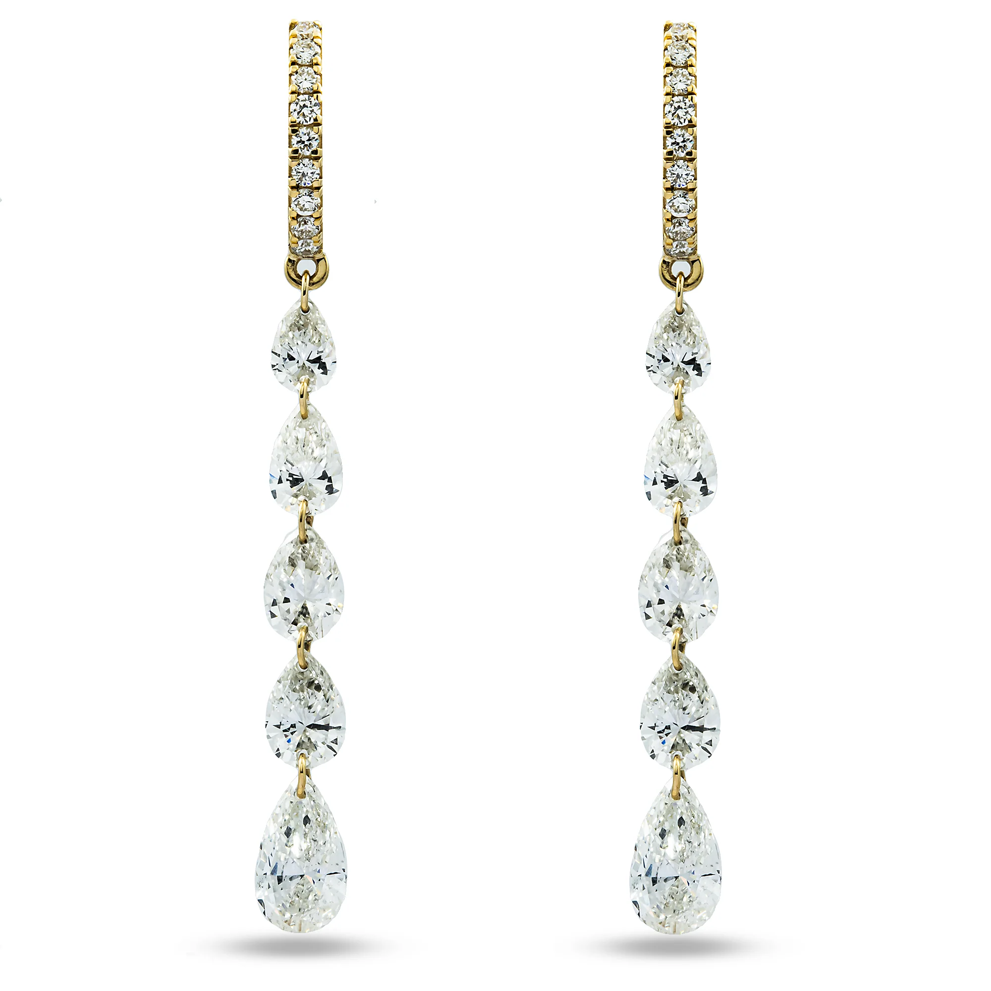14K Yellow Gold Pear Cut Diamond Huggie Drop Earrings 4.66ctw