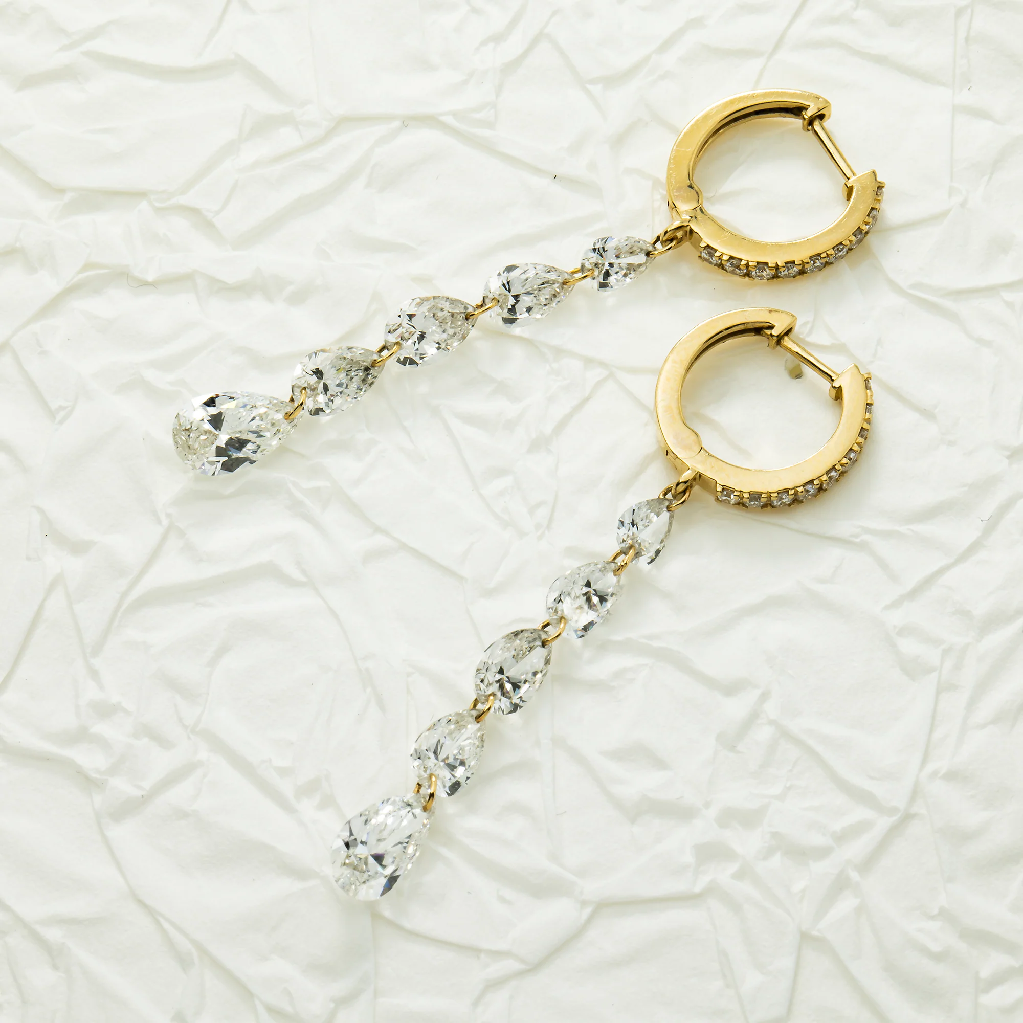 14K Yellow Gold Pear Cut Diamond Huggie Drop Earrings 4.66ctw - Image 3