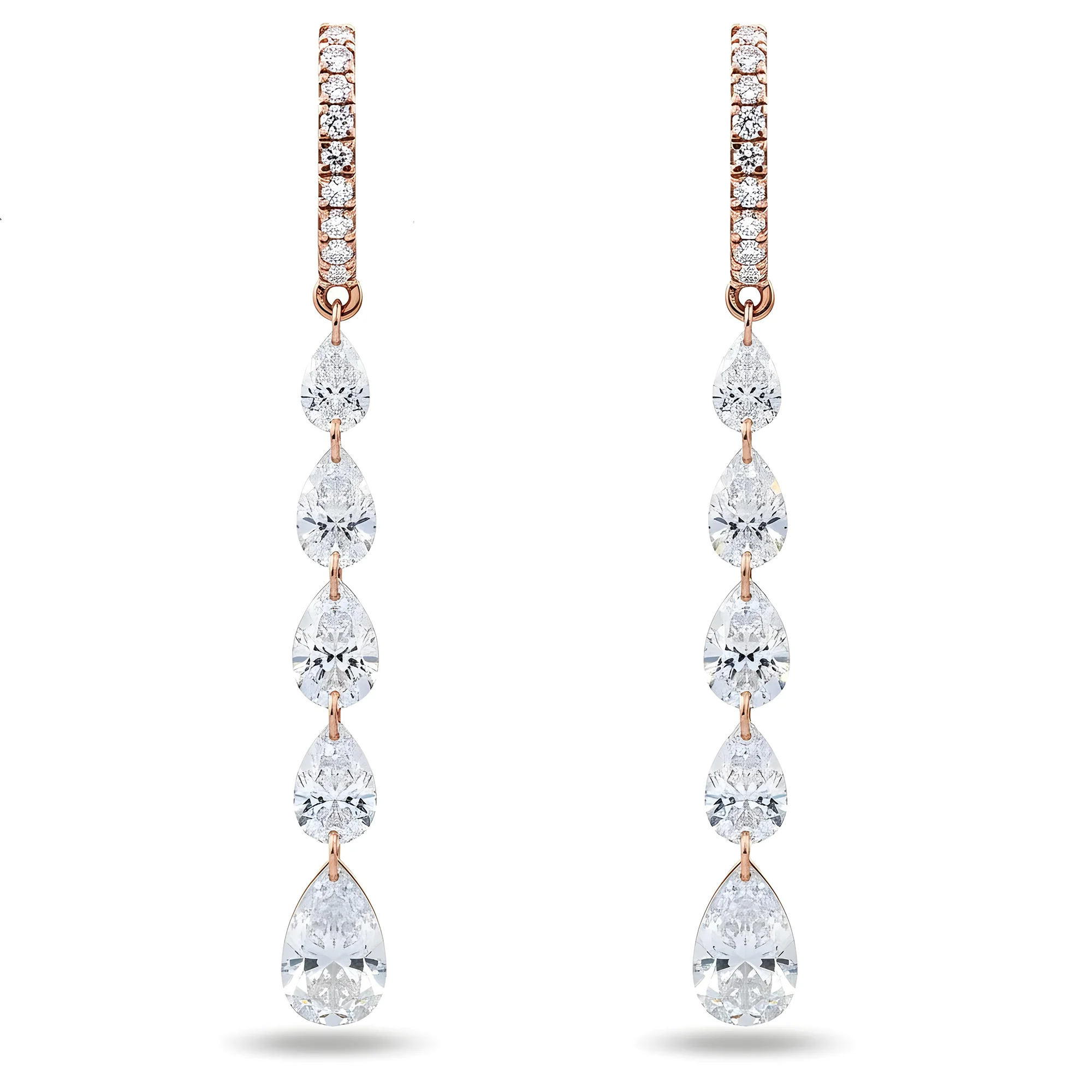 14K Yellow Gold Pear Cut Diamond Huggie Drop Earrings 4.66ctw - Image 8