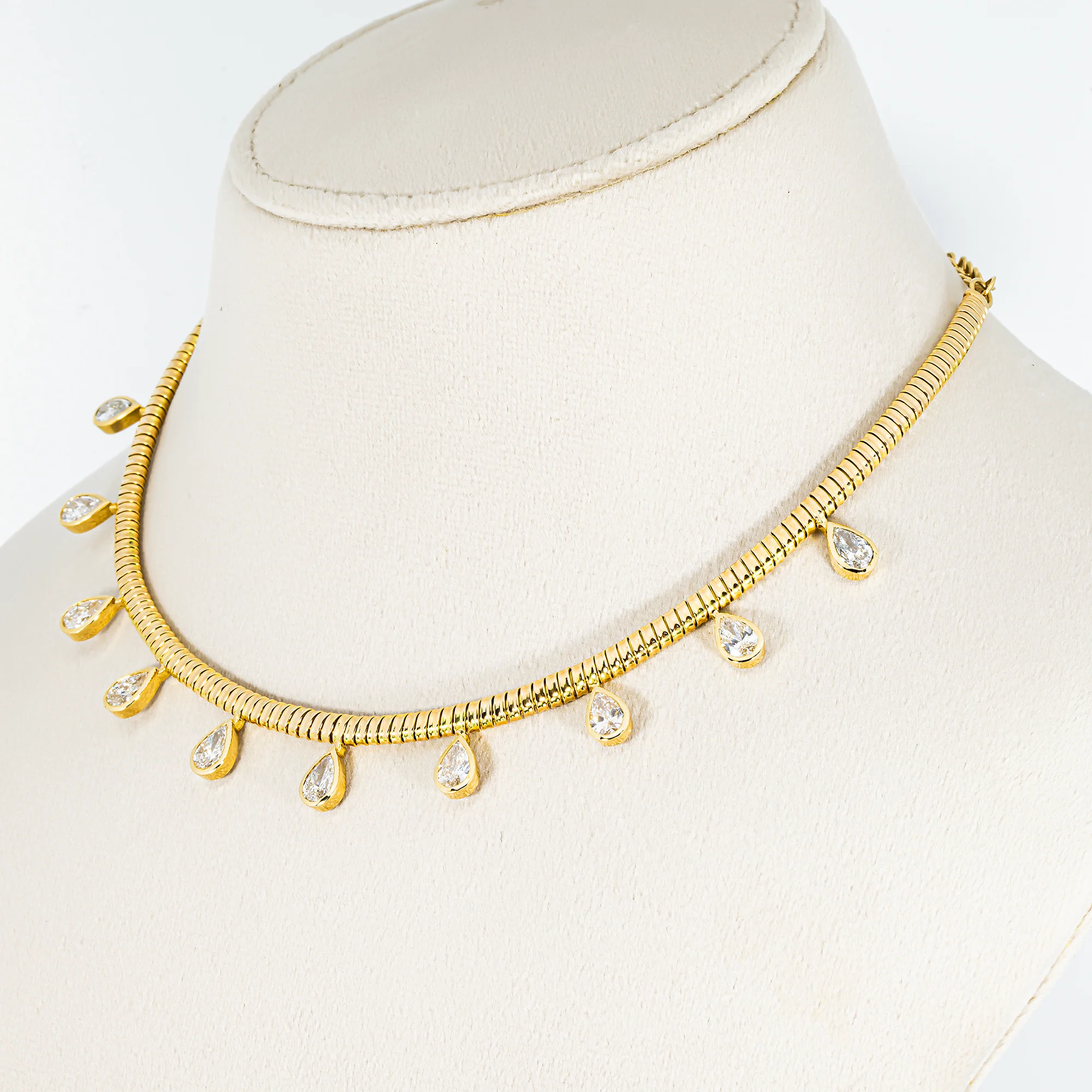 14K Yellow Gold Pear Cut Diamond Drop Necklace 5.35ct - Image 2