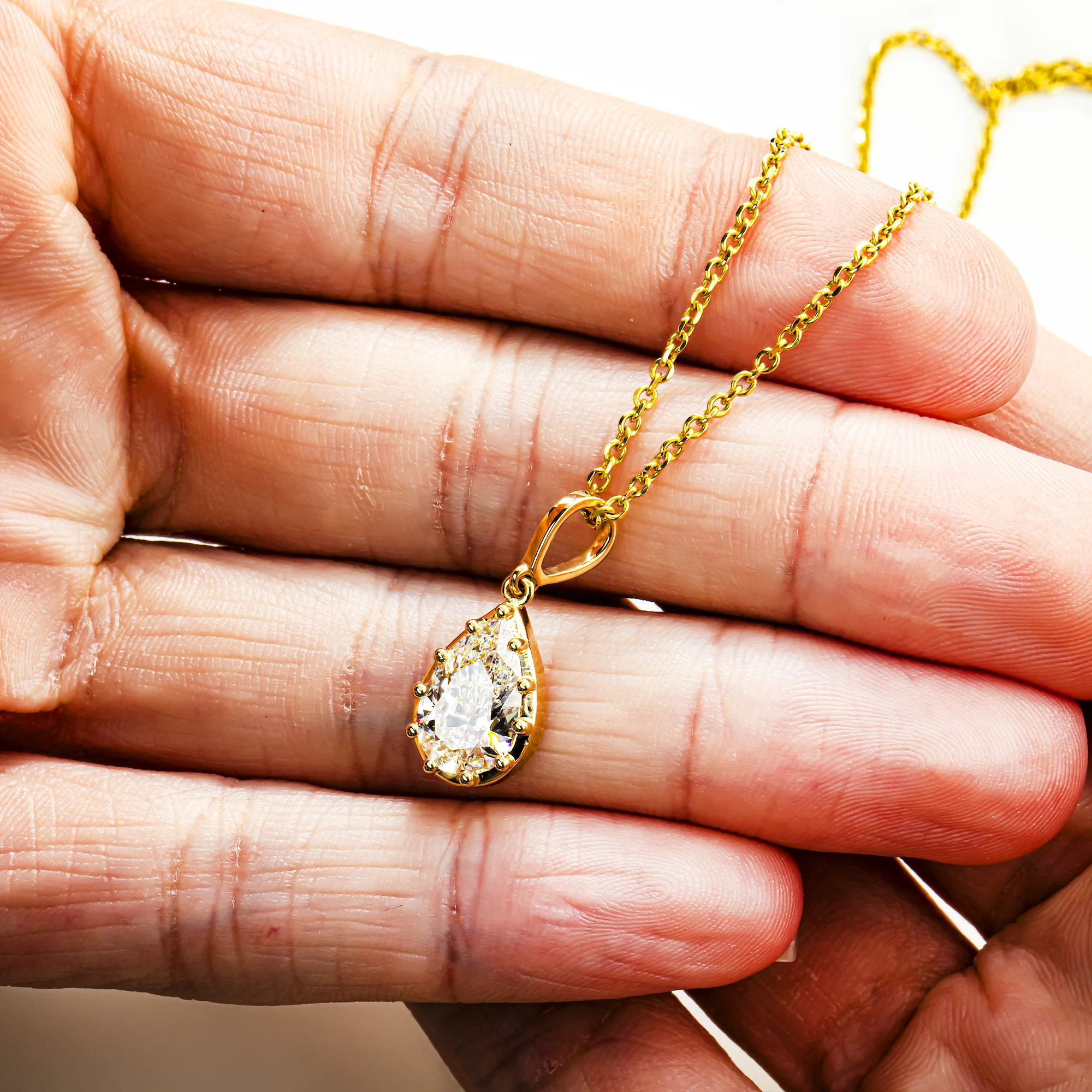 14K Yellow Gold Pear Cut Diamond Pendant & Chain Necklace 2.02ct - Image 2