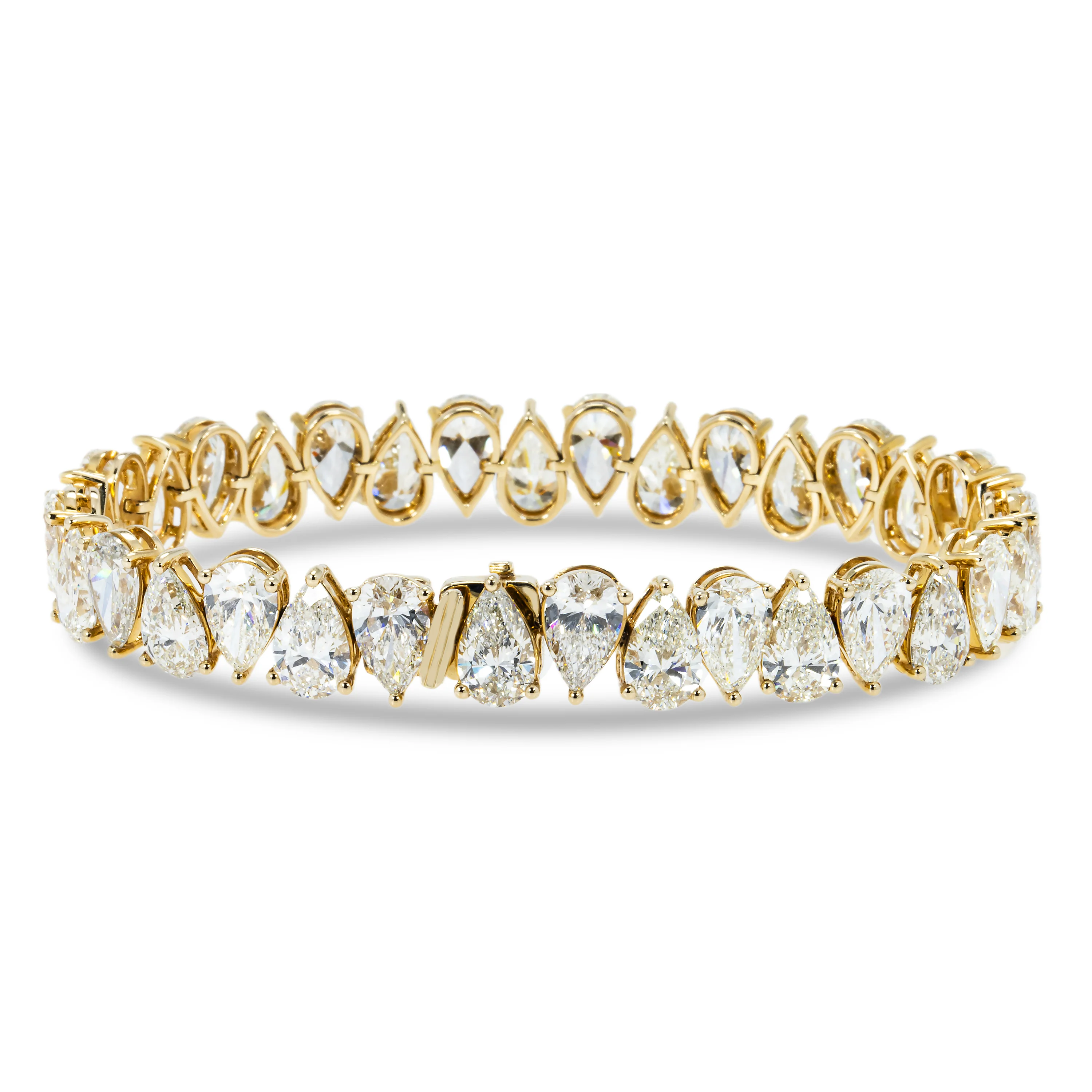 14K Yellow Gold Pear Cut Diamond Tennis Bracelet 34.32ct - Image 3