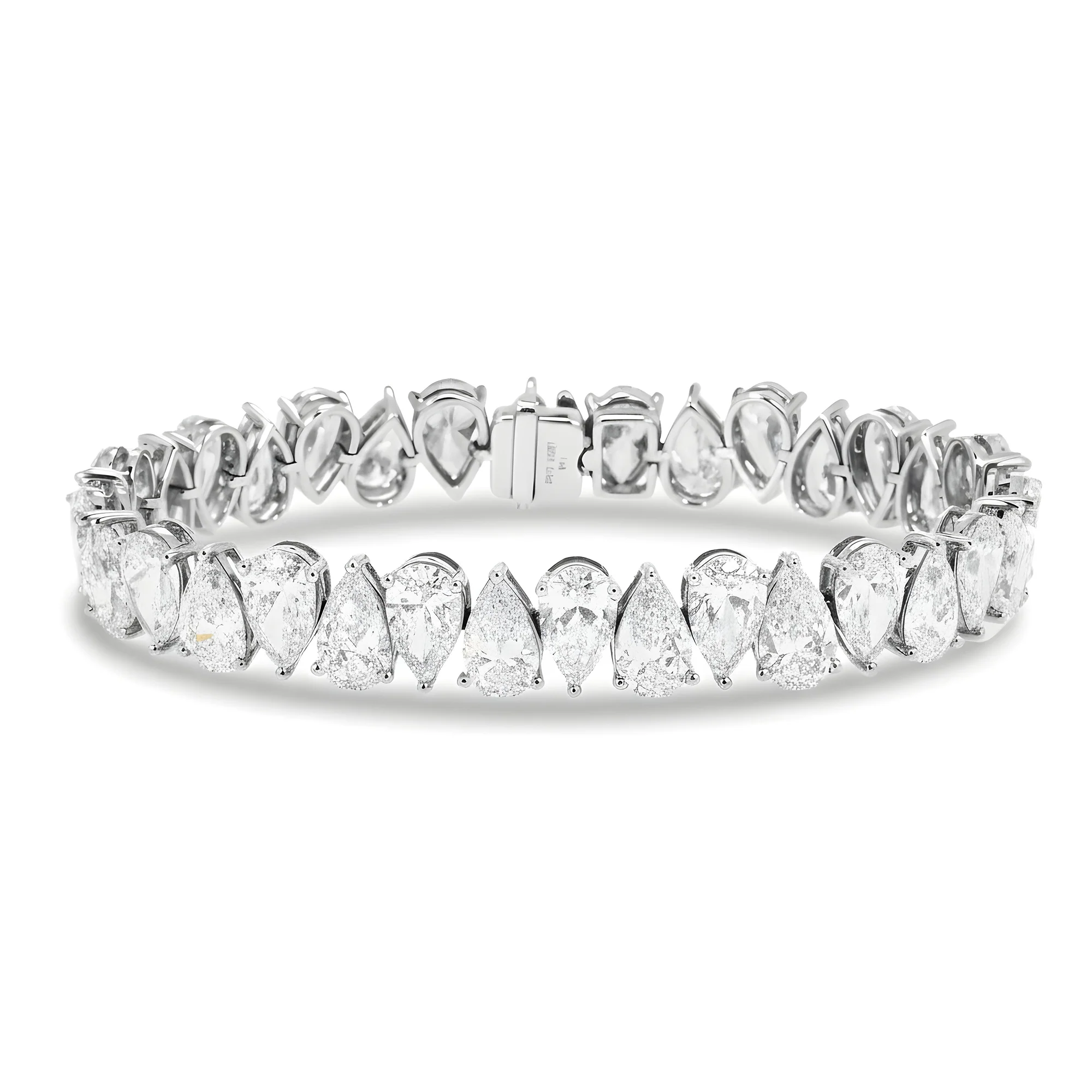 14K Yellow Gold Pear Cut Diamond Tennis Bracelet 34.32ct - Image 4
