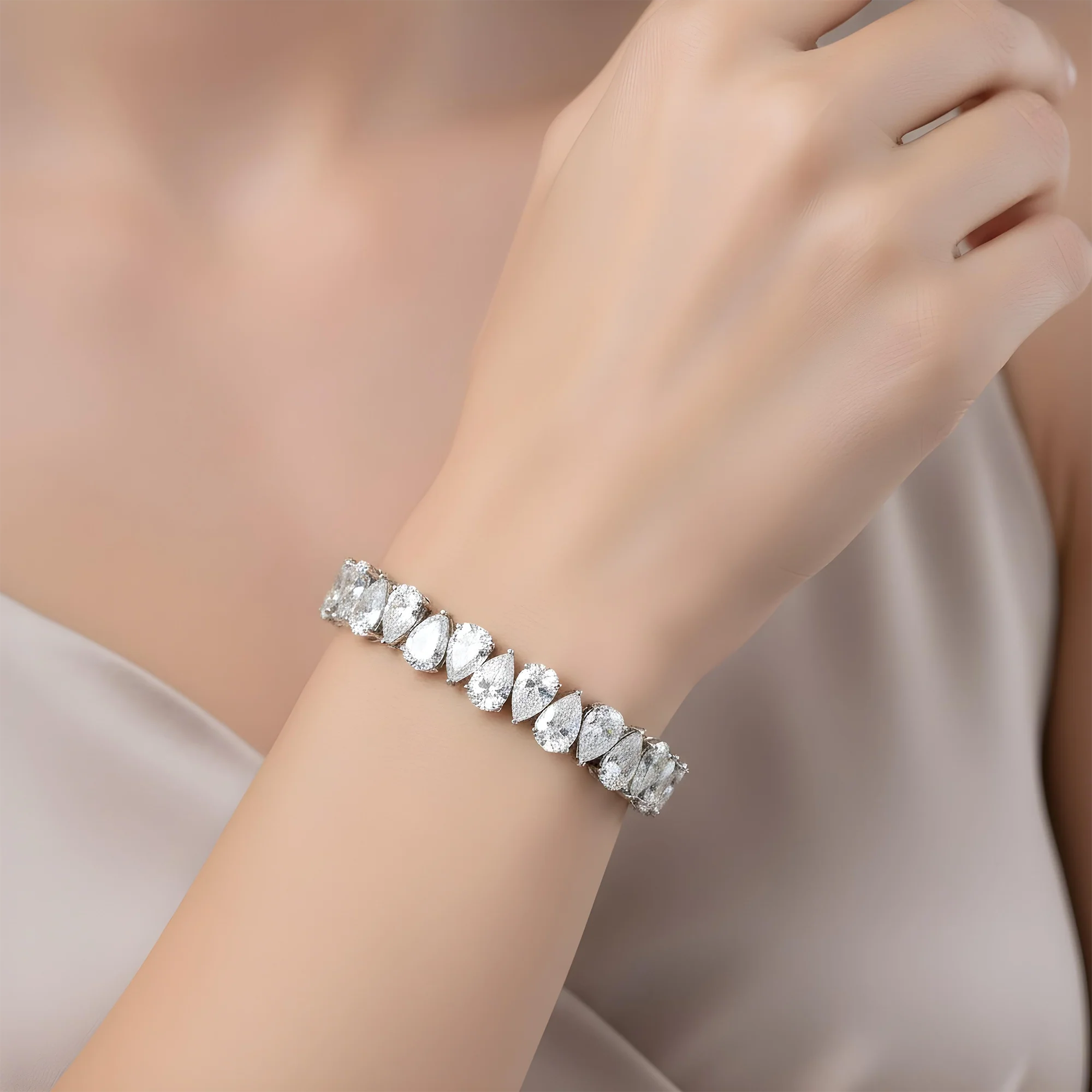 14K Yellow Gold Pear Cut Diamond Tennis Bracelet 34.32ct - Image 5