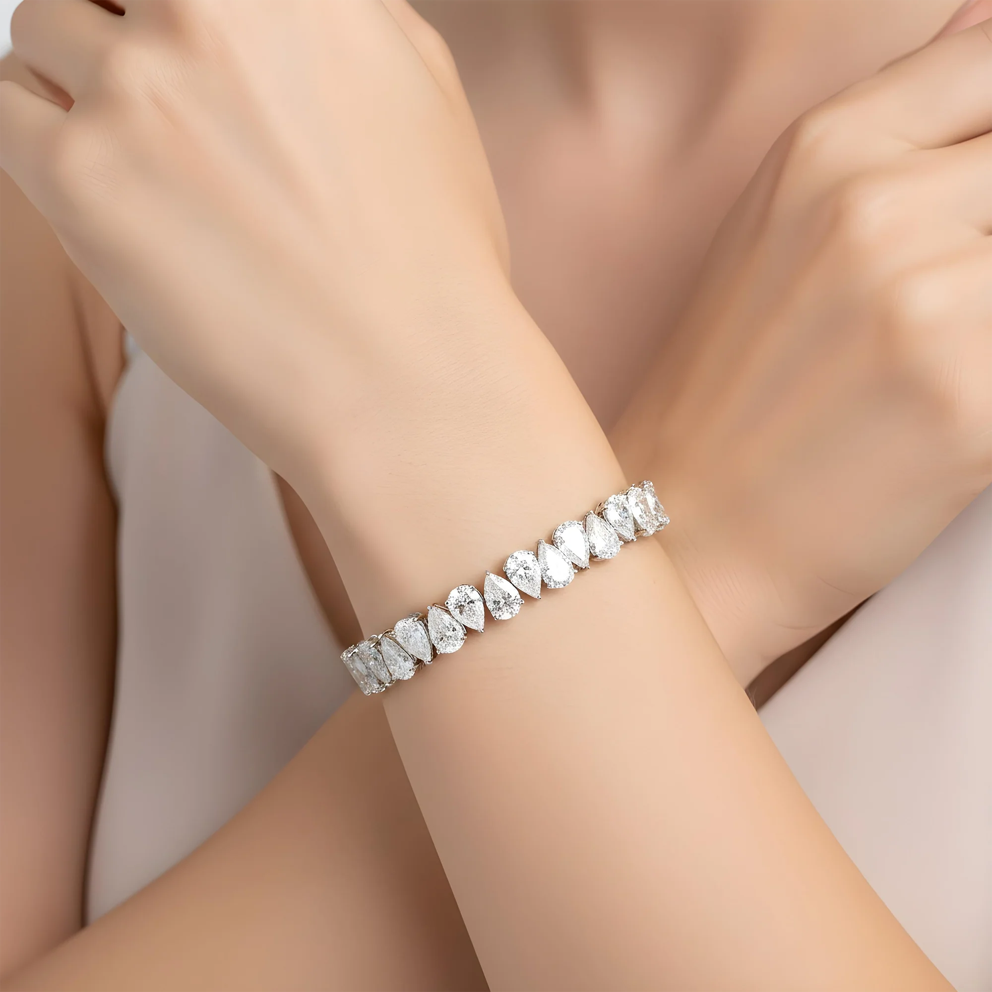 14K Yellow Gold Pear Cut Diamond Tennis Bracelet 34.32ct - Image 6