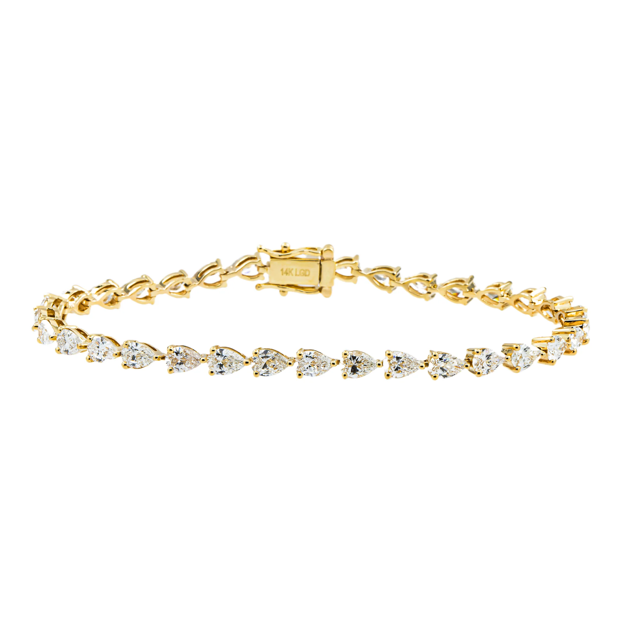 14K Yellow Gold Pear Cut Diamond Tennis Bracelet 7.02ct