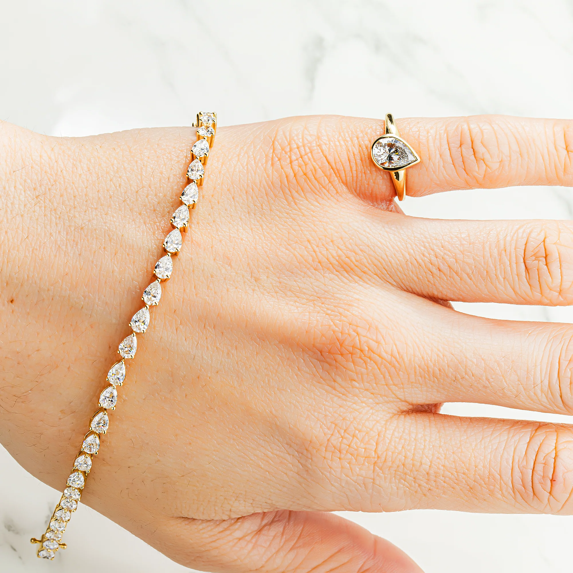 14K Yellow Gold Pear Cut Diamond Tennis Bracelet 7.02ct - Image 2