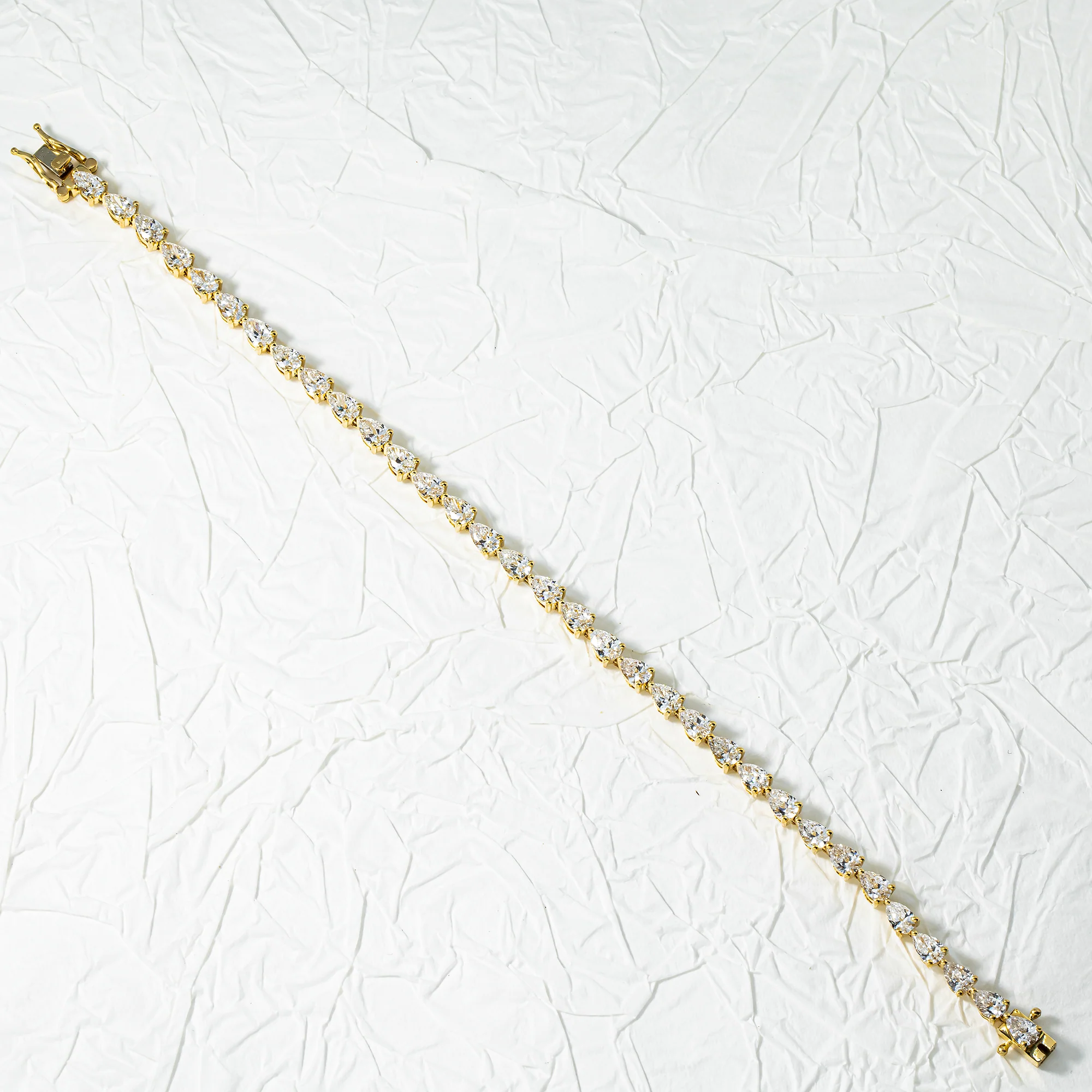 14K Yellow Gold Pear Cut Diamond Tennis Bracelet 7.02ct - Image 3