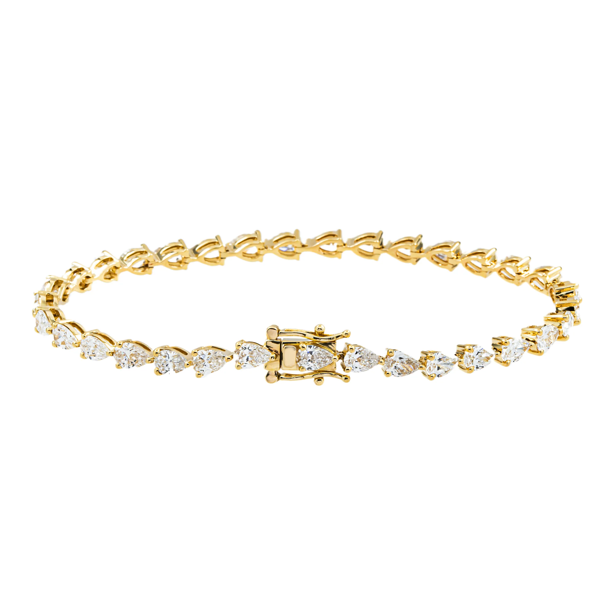 14K Yellow Gold Pear Cut Diamond Tennis Bracelet 7.02ct - Image 4