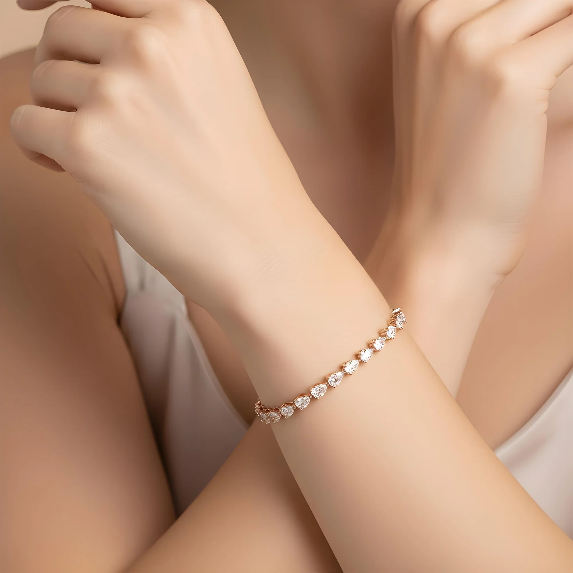 14K Yellow Gold Pear Cut Diamond Tennis Bracelet 7.02ct - Image 9