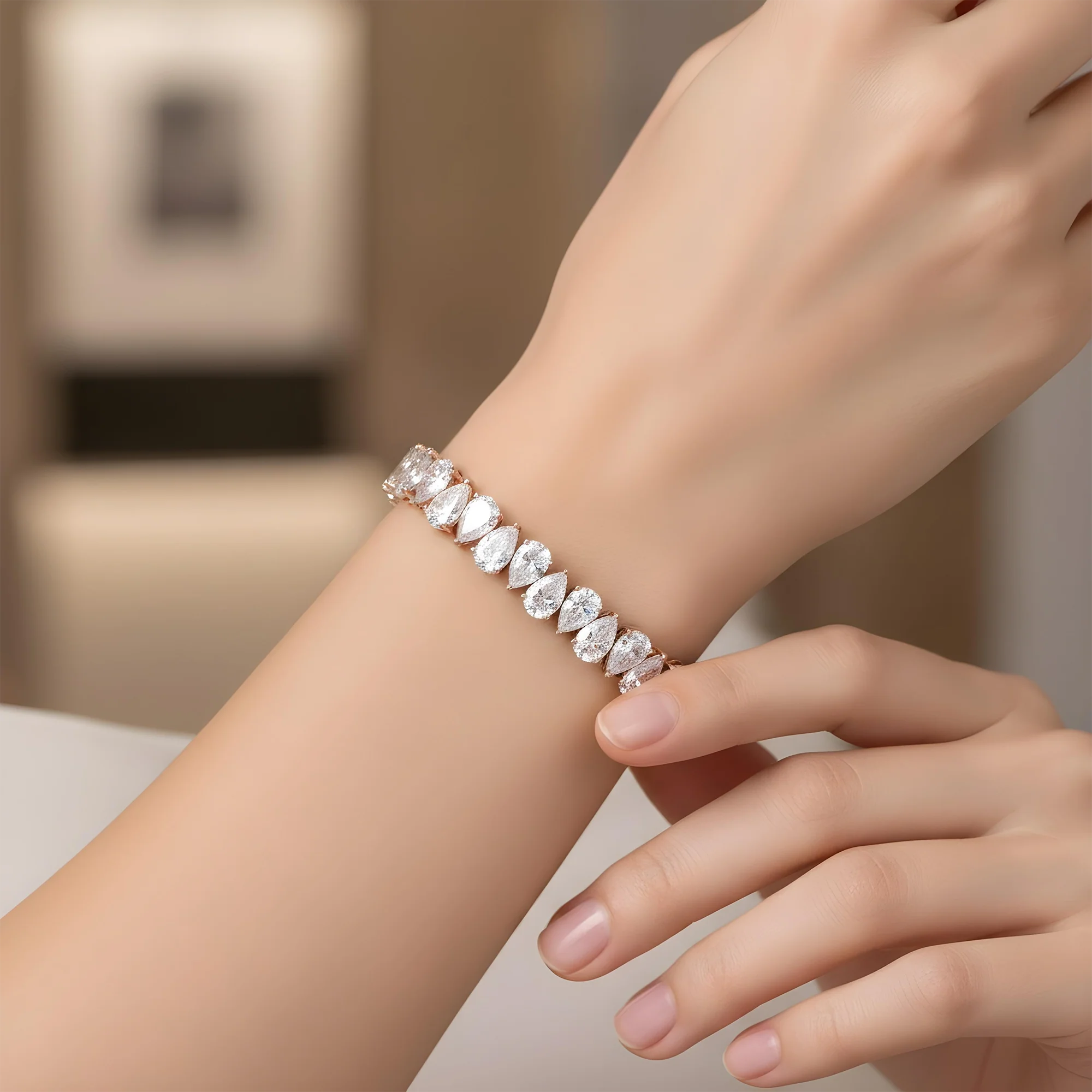 14K Yellow Gold Pear Cut Diamond Tennis Bracelet 34.32ct - Image 8