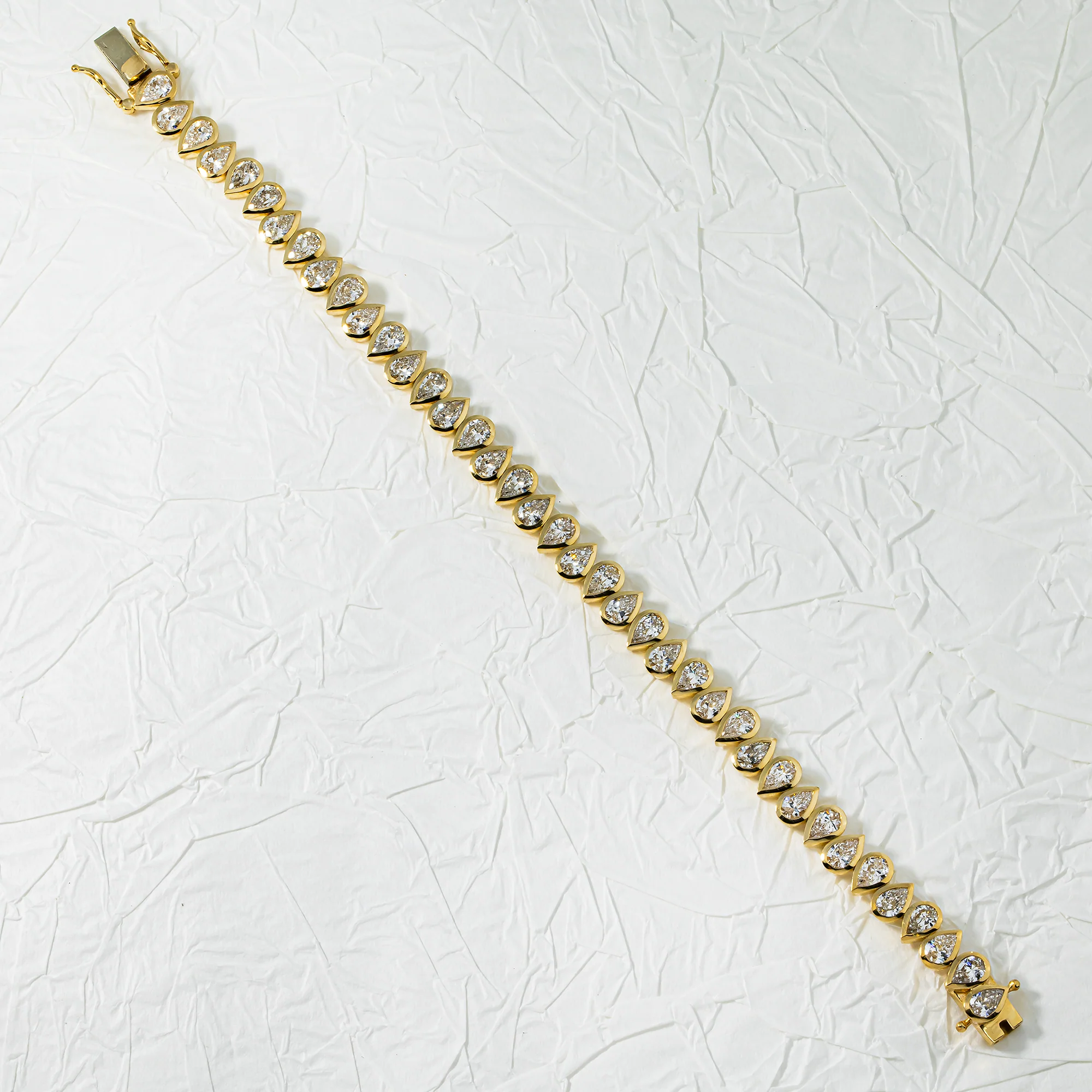14K Yellow Gold Pear Cut Diamond Tennis Bracelet 9.29ct - Image 3
