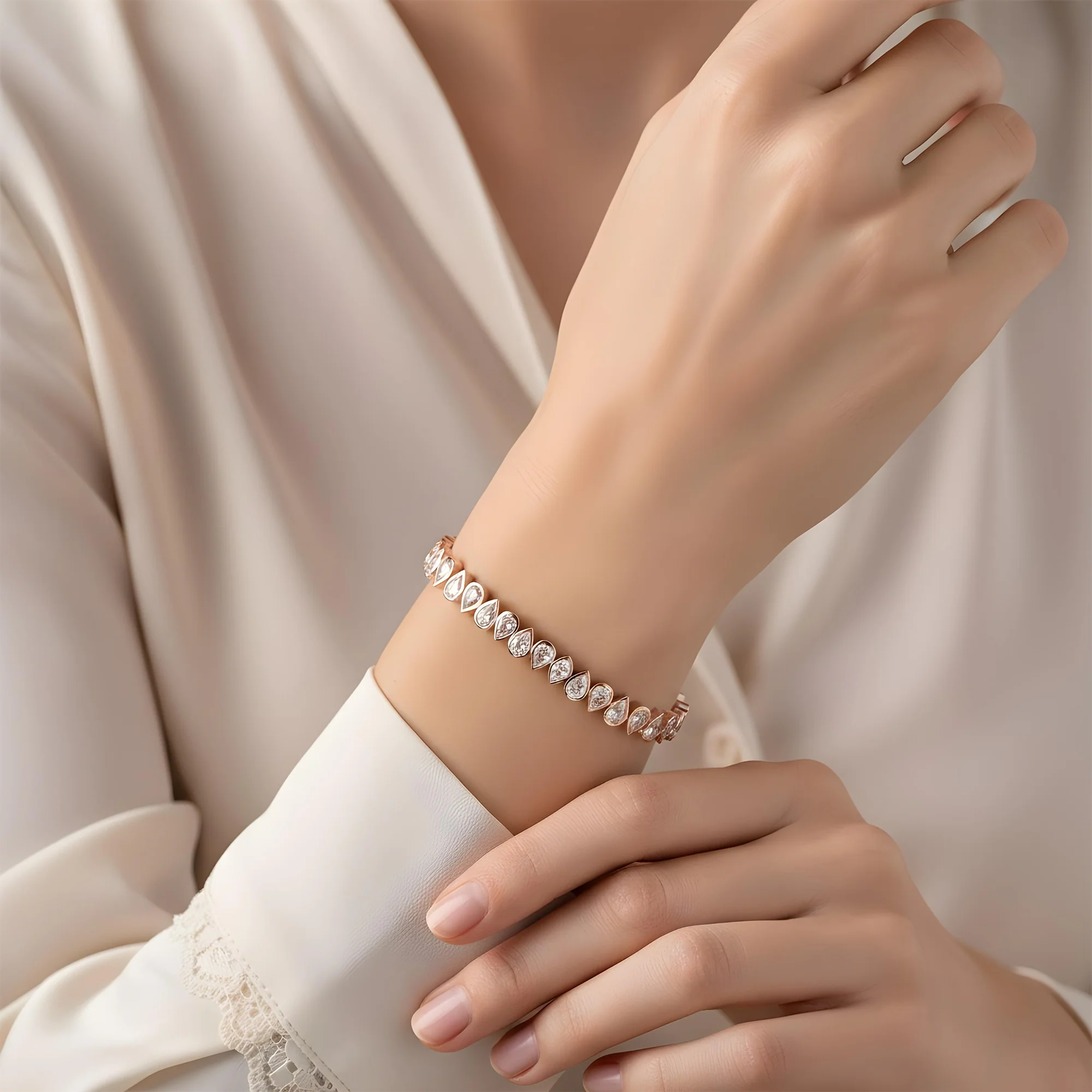 14K Yellow Gold Pear Cut Diamond Tennis Bracelet 9.29ct - Image 9