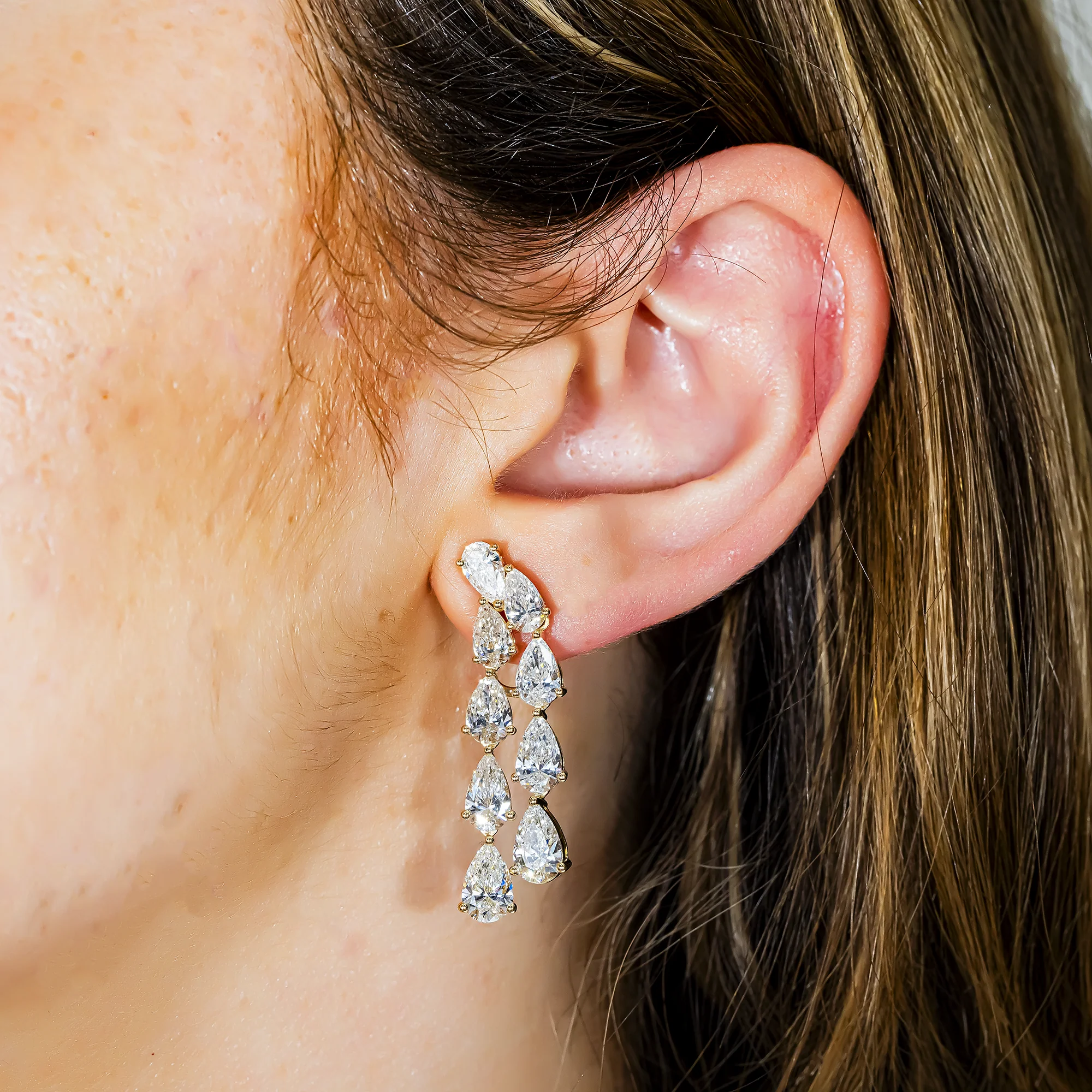 14K Yellow Gold Pear Diamond Drop Earrings 10.10ctw - Image 2