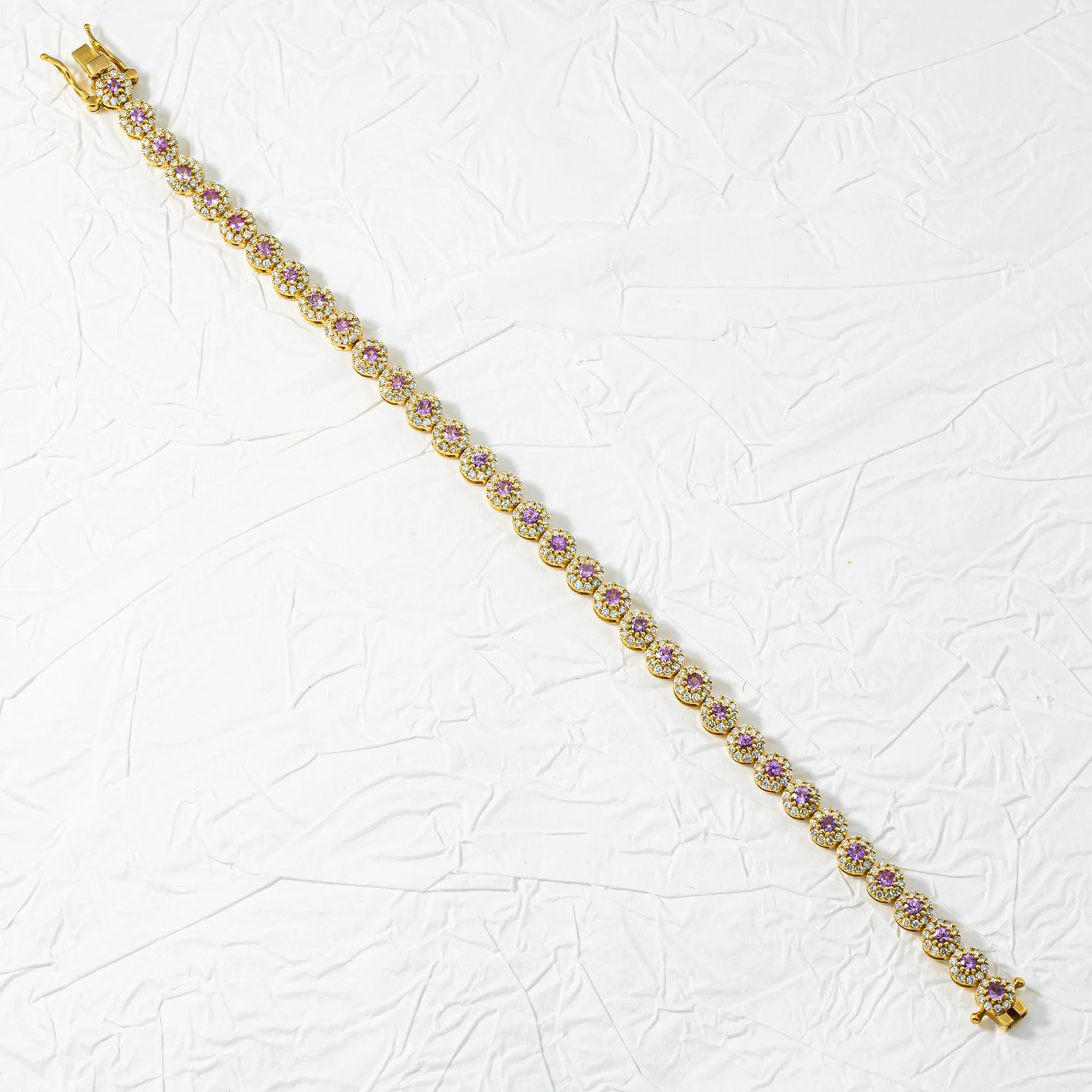 14K Yellow Gold Pink Sapphire & Diamond Bracelet - Image 3