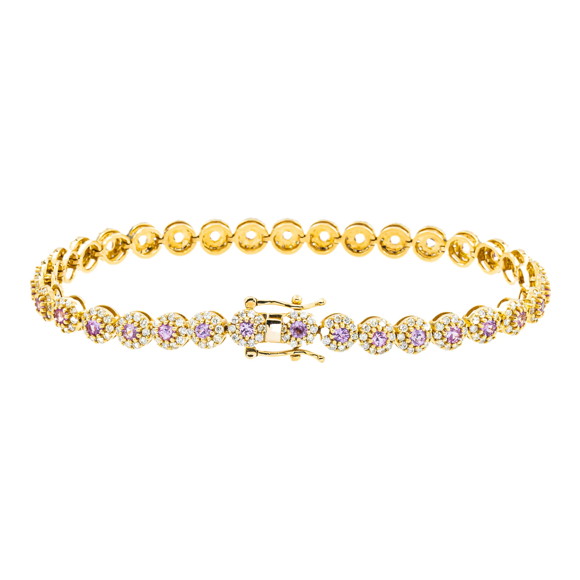 14K Yellow Gold Pink Sapphire & Diamond Bracelet - Image 4