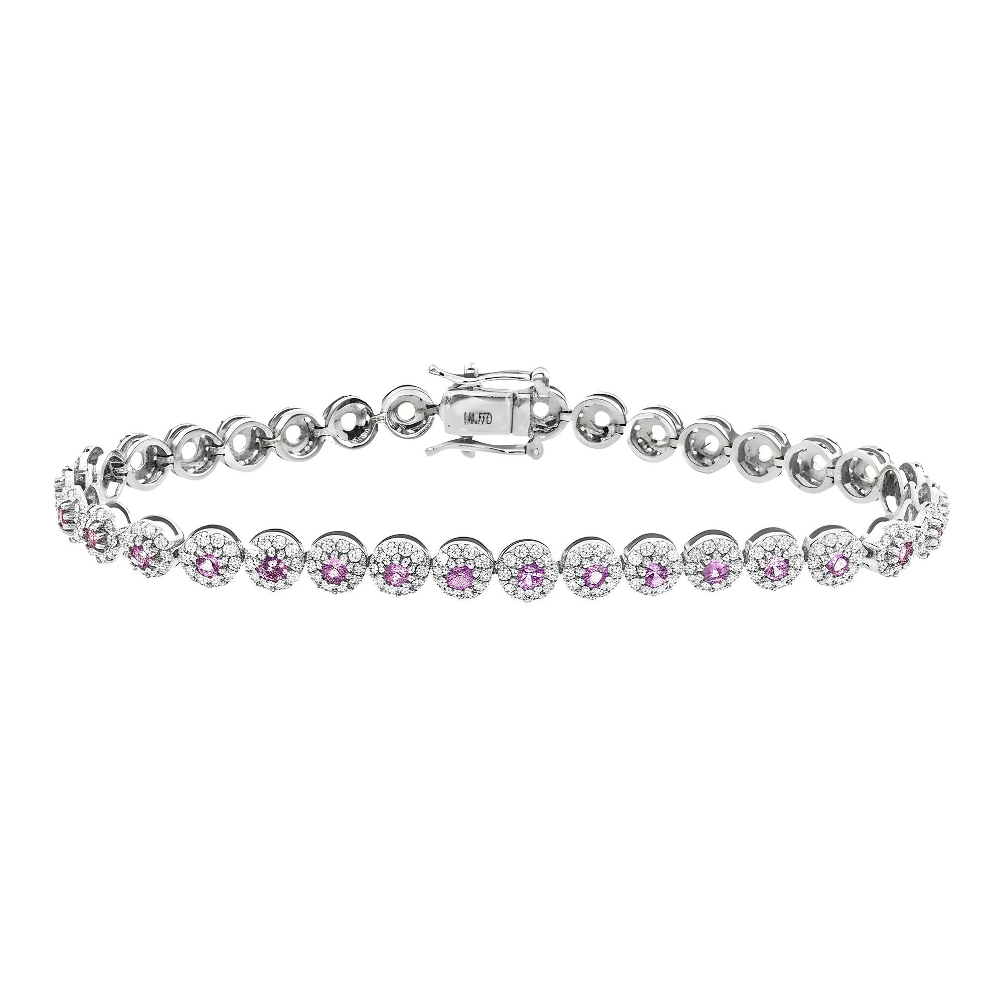 14K Yellow Gold Pink Sapphire & Diamond Bracelet - Image 5