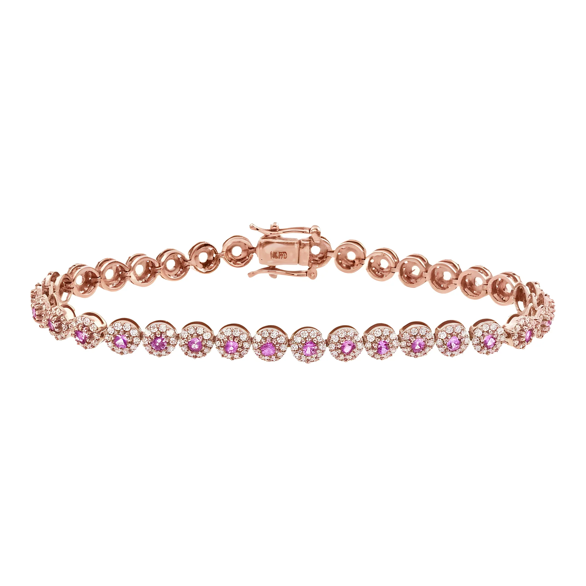 14K Yellow Gold Pink Sapphire & Diamond Bracelet - Image 8