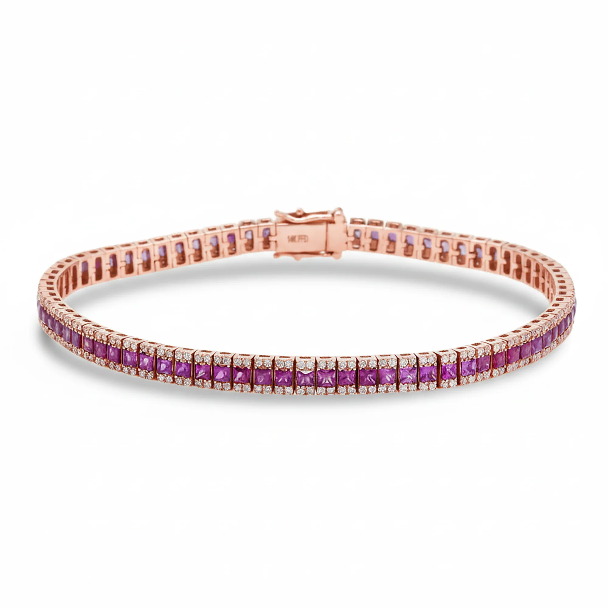14K Yellow Gold Princess Cut Ruby & Round Diamond Bracelet - Image 8
