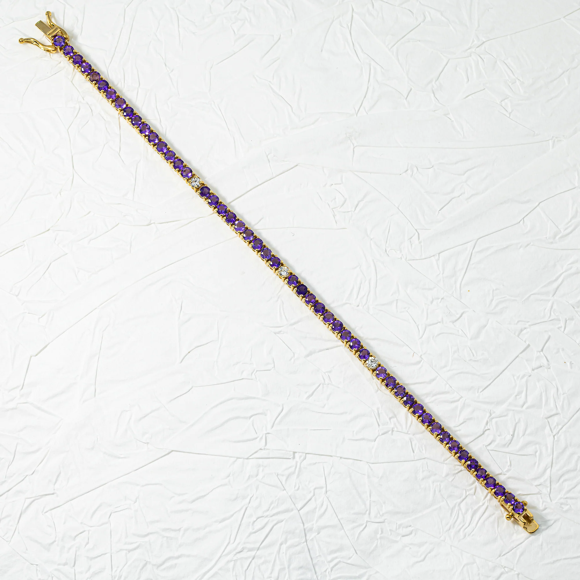 14K Yellow Gold Amethyst & Diamond Tennis Bracelet - Image 3