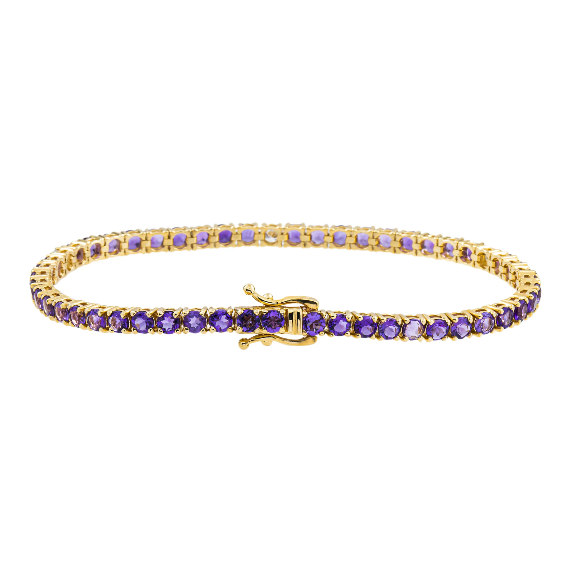 14K Yellow Gold Amethyst & Diamond Tennis Bracelet - Image 4