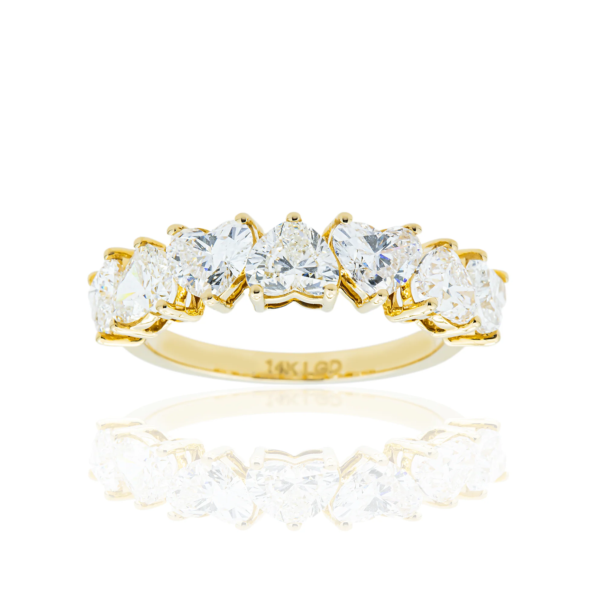14K Yellow Gold Alternating Heart Diamond Ring 2.94ct