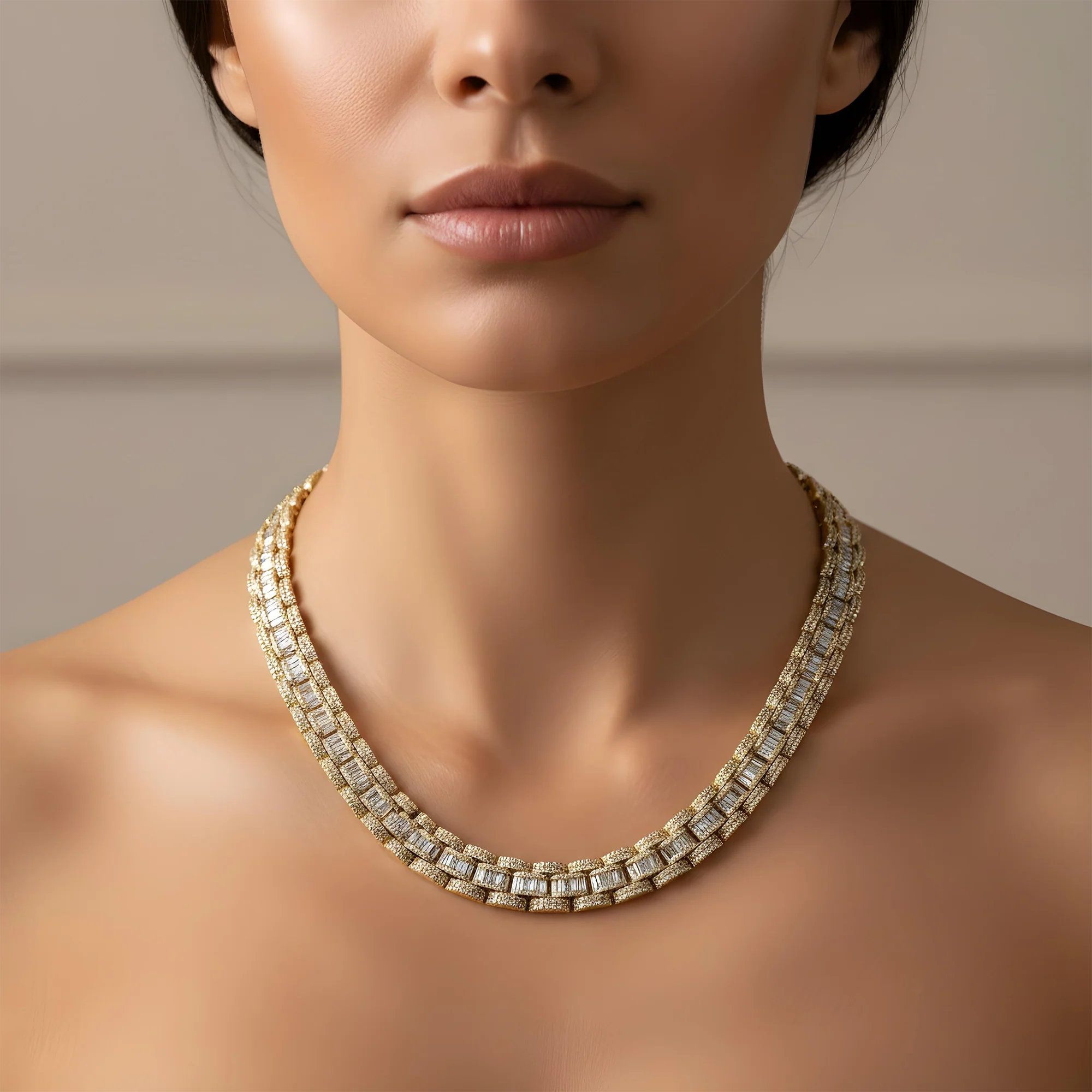 14K Yellow Gold Round & Baguette Cut Diamond Chain 46.69ct - Image 11