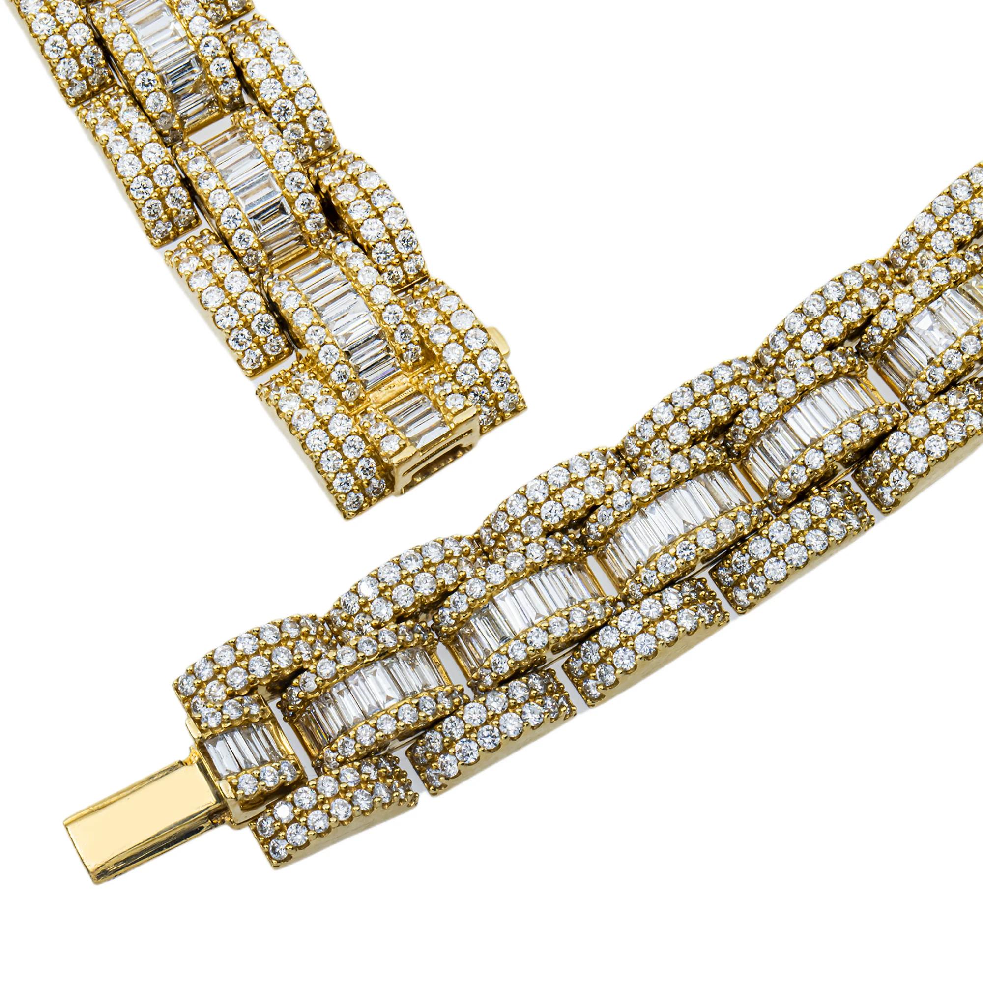 14K Yellow Gold Round & Baguette Cut Diamond Chain 46.69ct - Image 4
