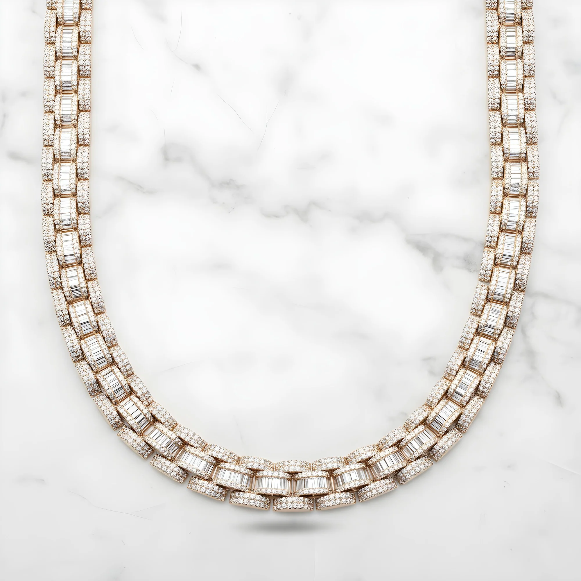 14K Yellow Gold Round & Baguette Cut Diamond Chain 46.69ct - Image 8