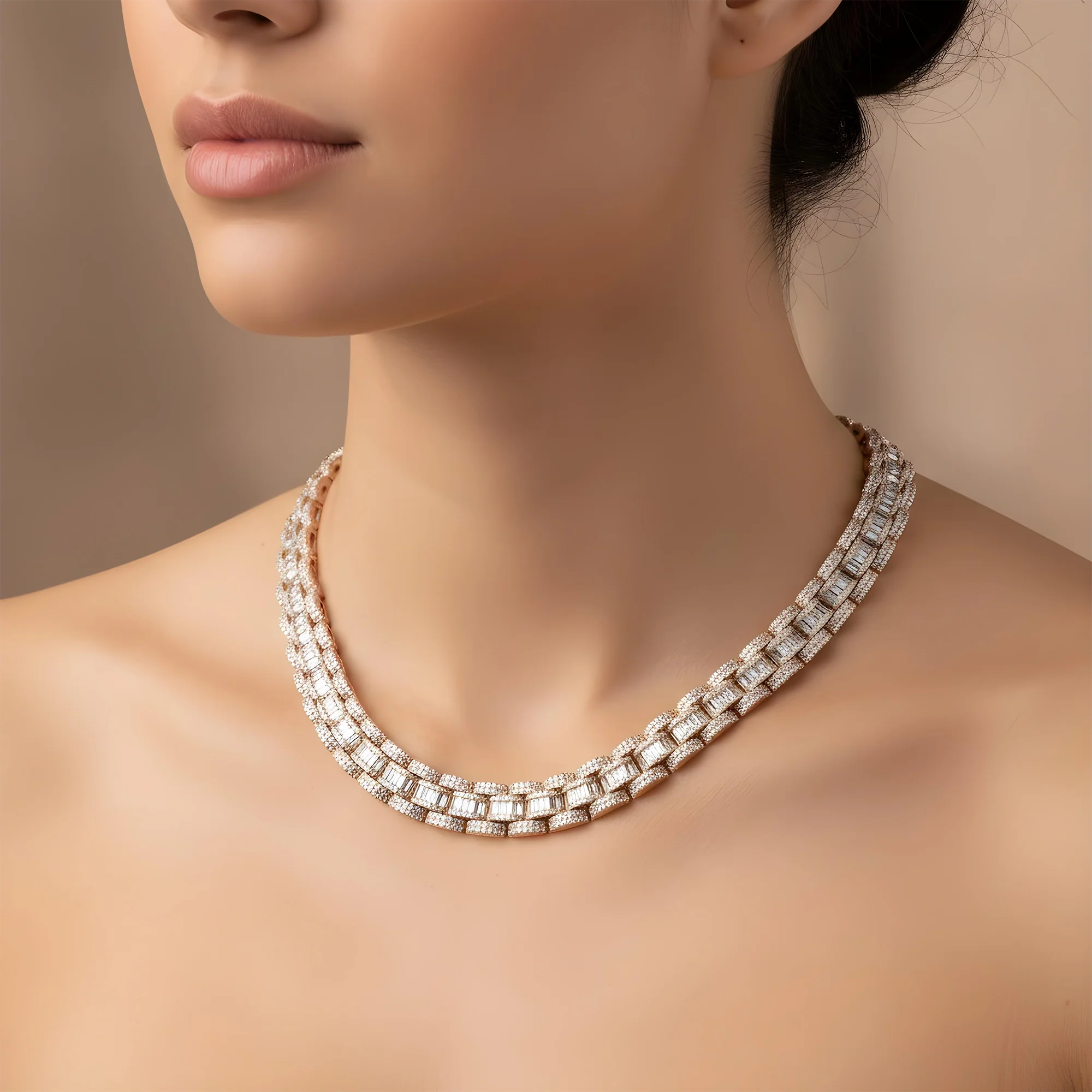 14K Yellow Gold Round & Baguette Cut Diamond Chain 46.69ct - Image 9