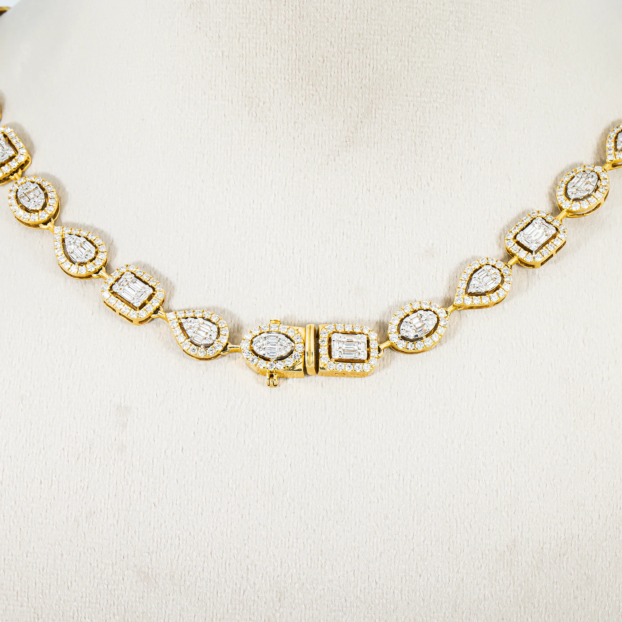 14K Yellow Gold Round & Baguette Cut Diamond Satellite Necklace 12.38ct - Image 2