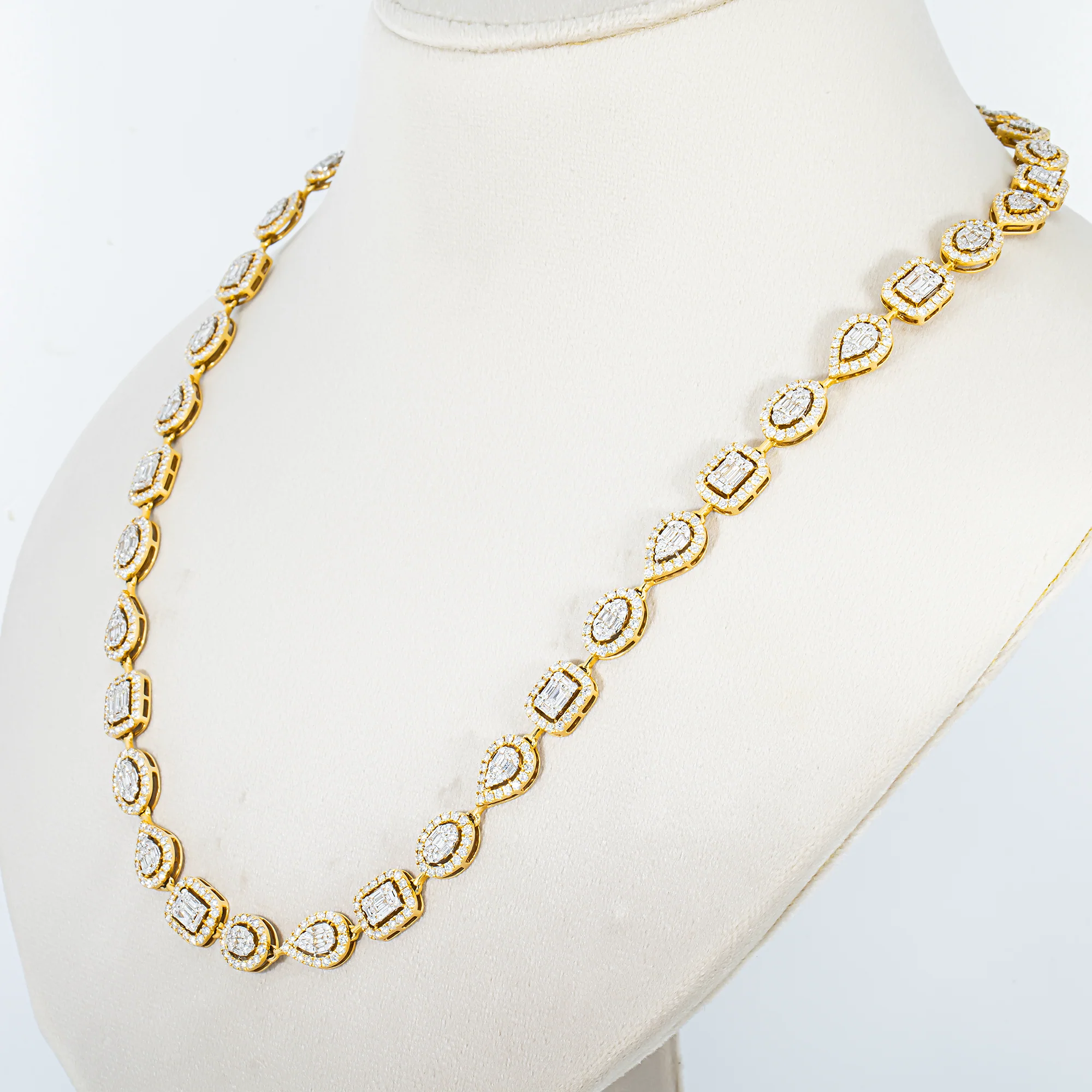 14K Yellow Gold Round & Baguette Cut Diamond Satellite Necklace 12.38ct - Image 3