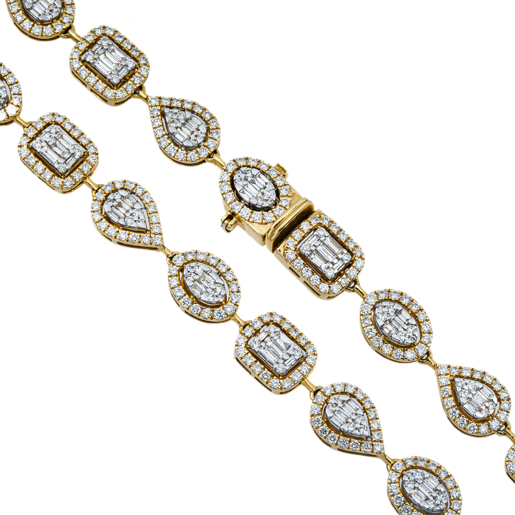 14K Yellow Gold Round & Baguette Cut Diamond Satellite Necklace 12.38ct - Image 4