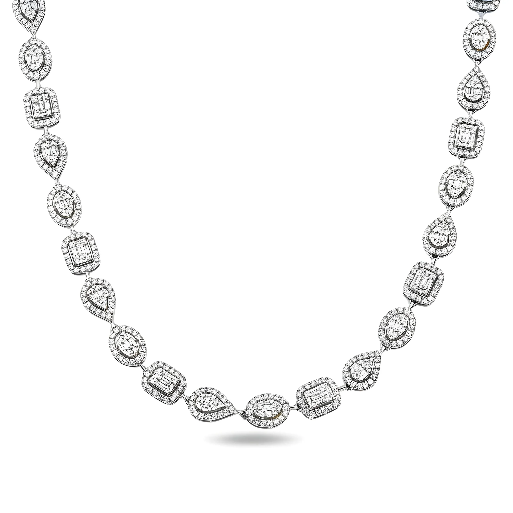 14K Yellow Gold Round & Baguette Cut Diamond Satellite Necklace 12.38ct - Image 5
