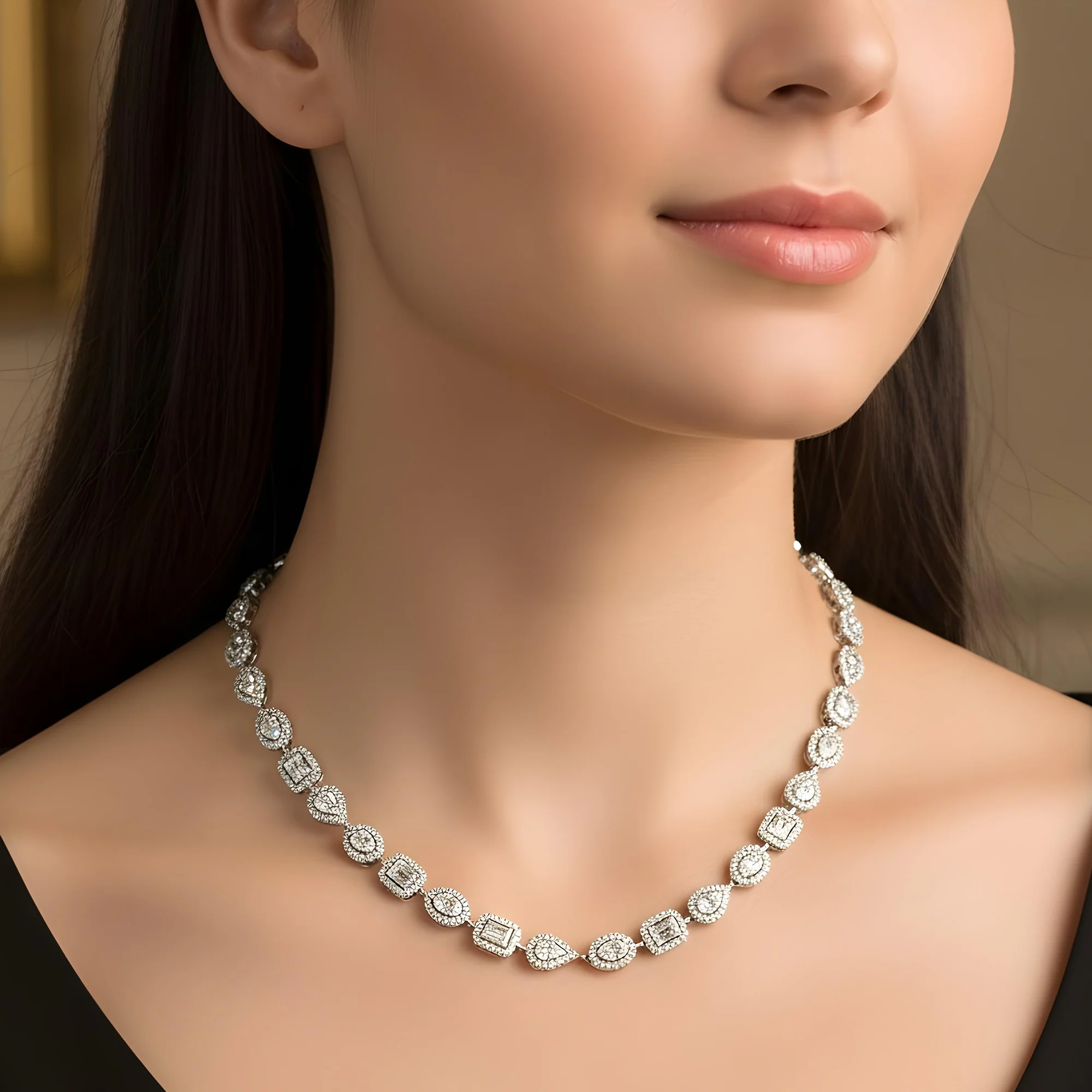 14K Yellow Gold Round & Baguette Cut Diamond Satellite Necklace 12.38ct - Image 6