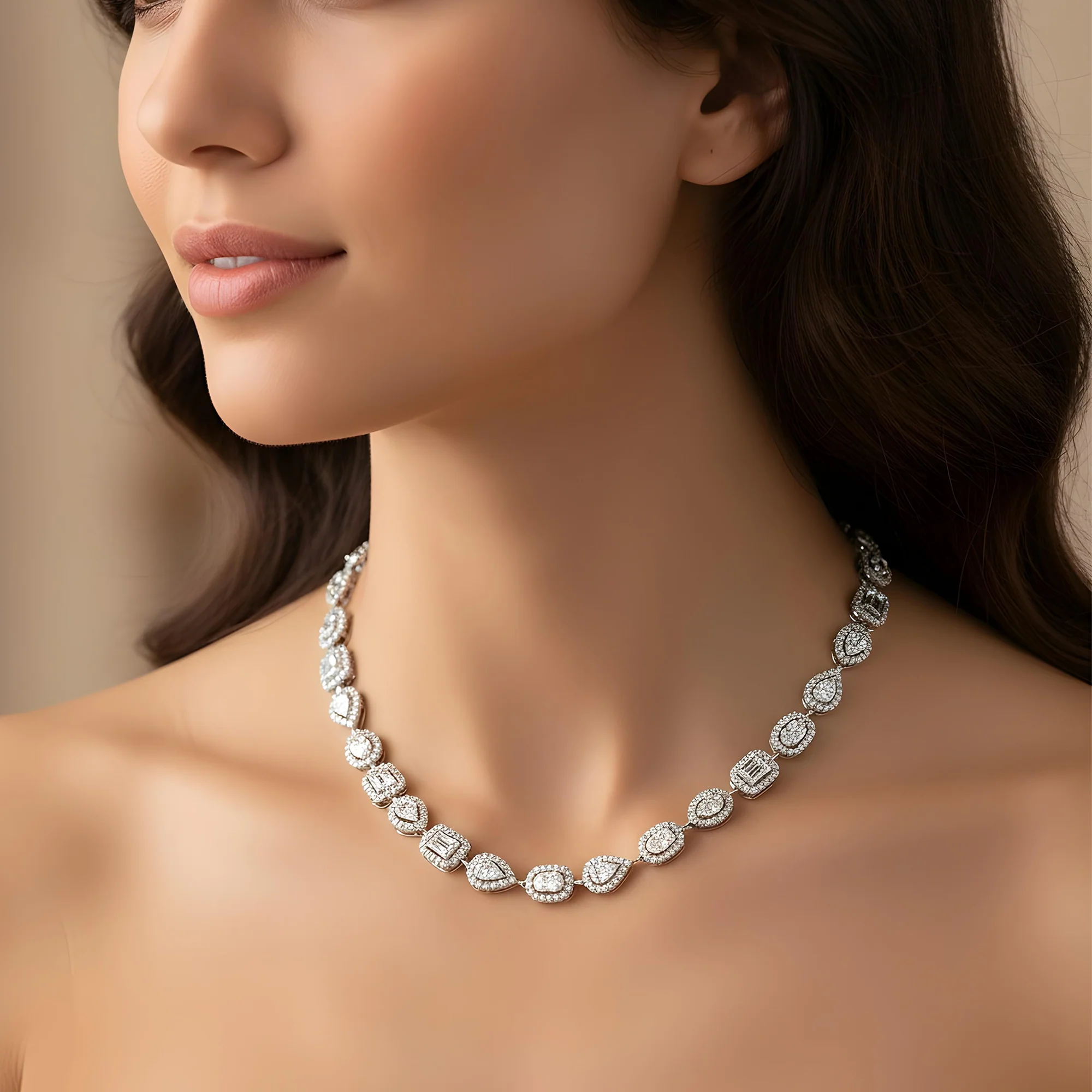 14K Yellow Gold Round & Baguette Cut Diamond Satellite Necklace 12.38ct - Image 7