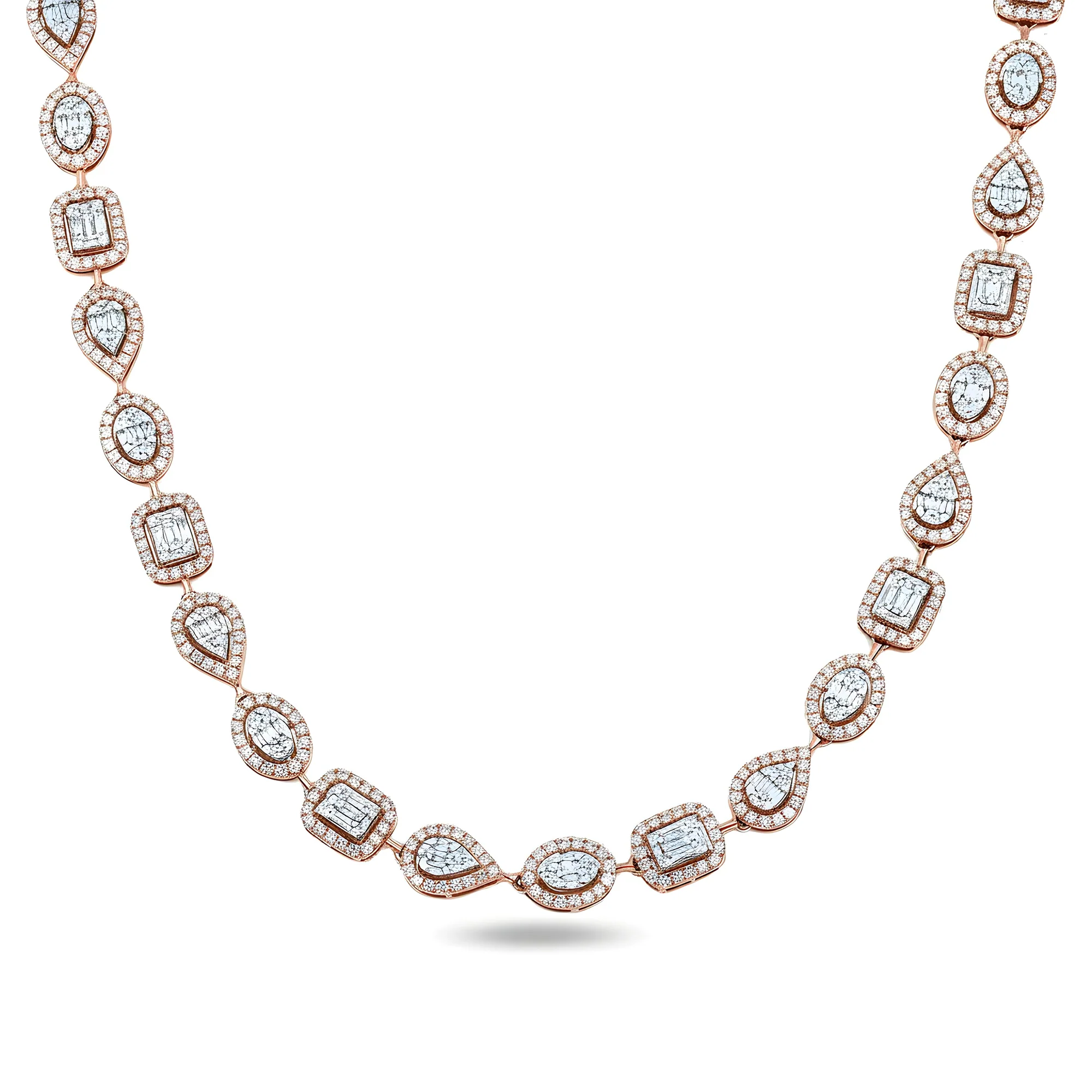 14K Yellow Gold Round & Baguette Cut Diamond Satellite Necklace 12.38ct - Image 8