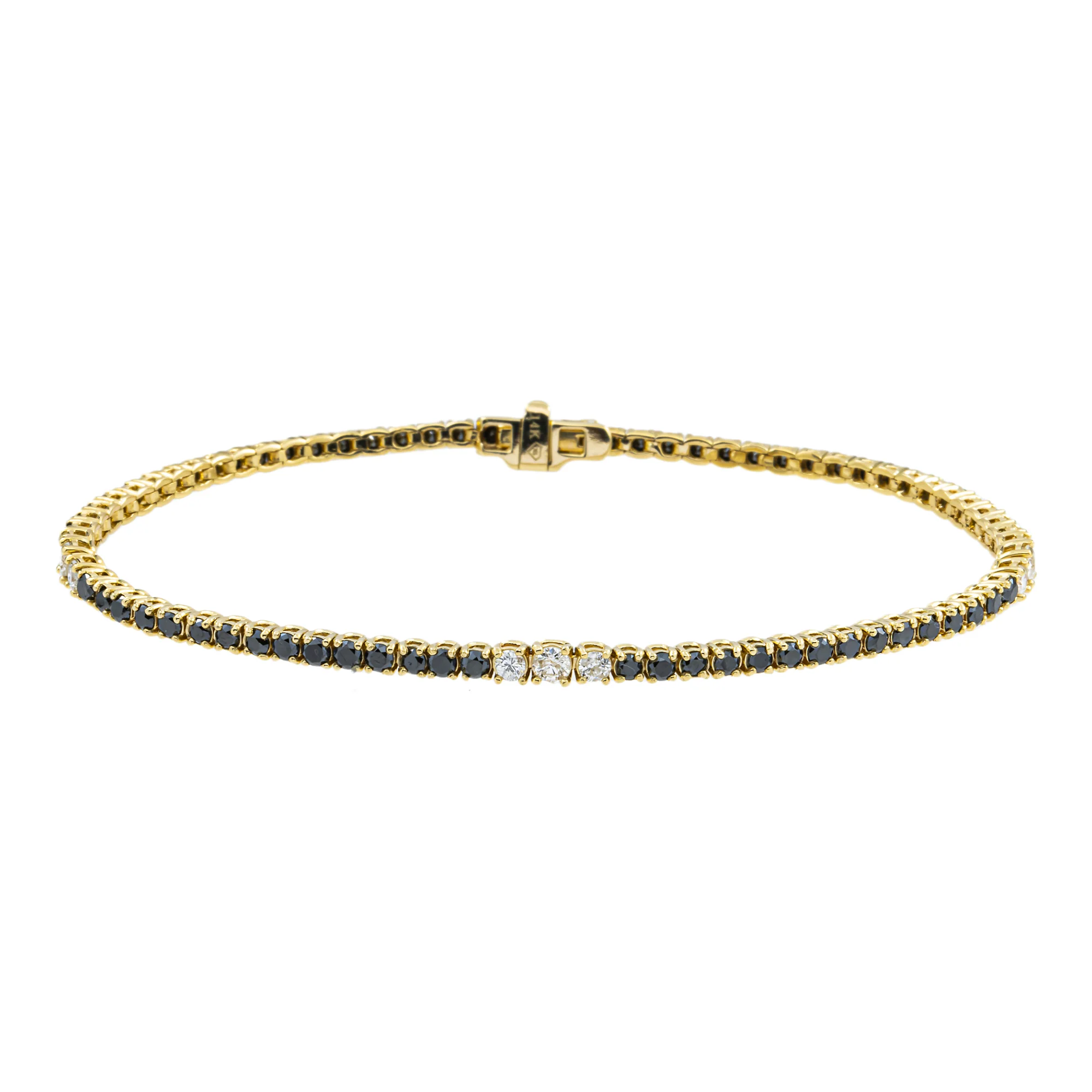 14K Yellow Gold Round Black & White Diamond Tennis Bracelet 2.90ct