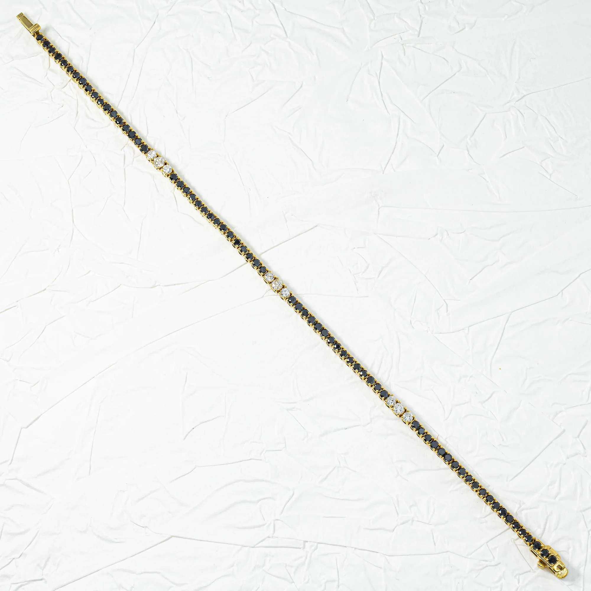 14K Yellow Gold Round Black & White Diamond Tennis Bracelet 2.90ct - Image 3