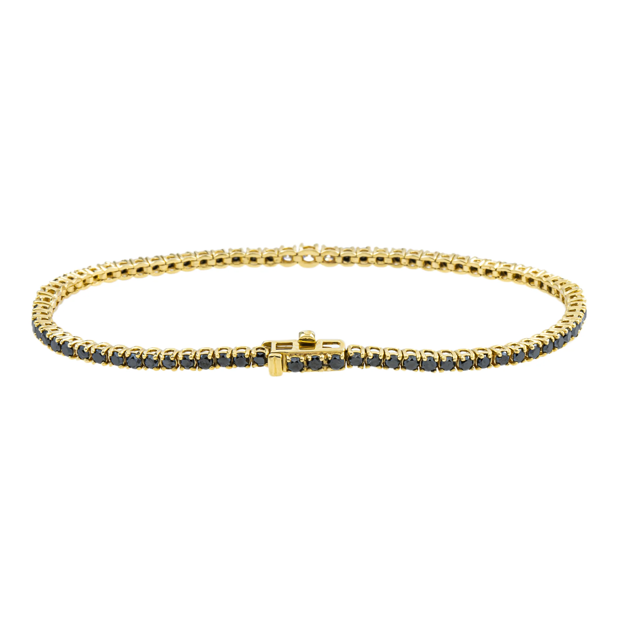 14K Yellow Gold Round Black & White Diamond Tennis Bracelet 2.90ct - Image 4