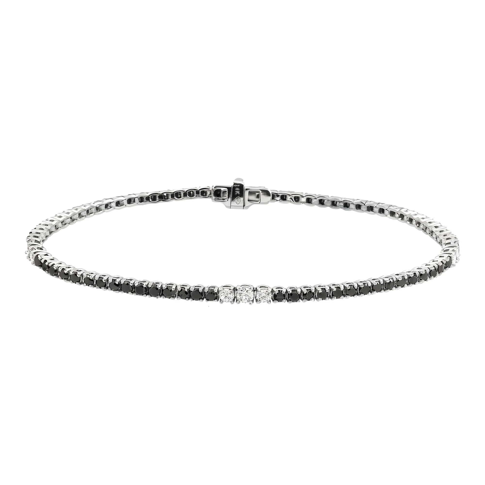 14K Yellow Gold Round Black & White Diamond Tennis Bracelet 2.90ct - Image 5