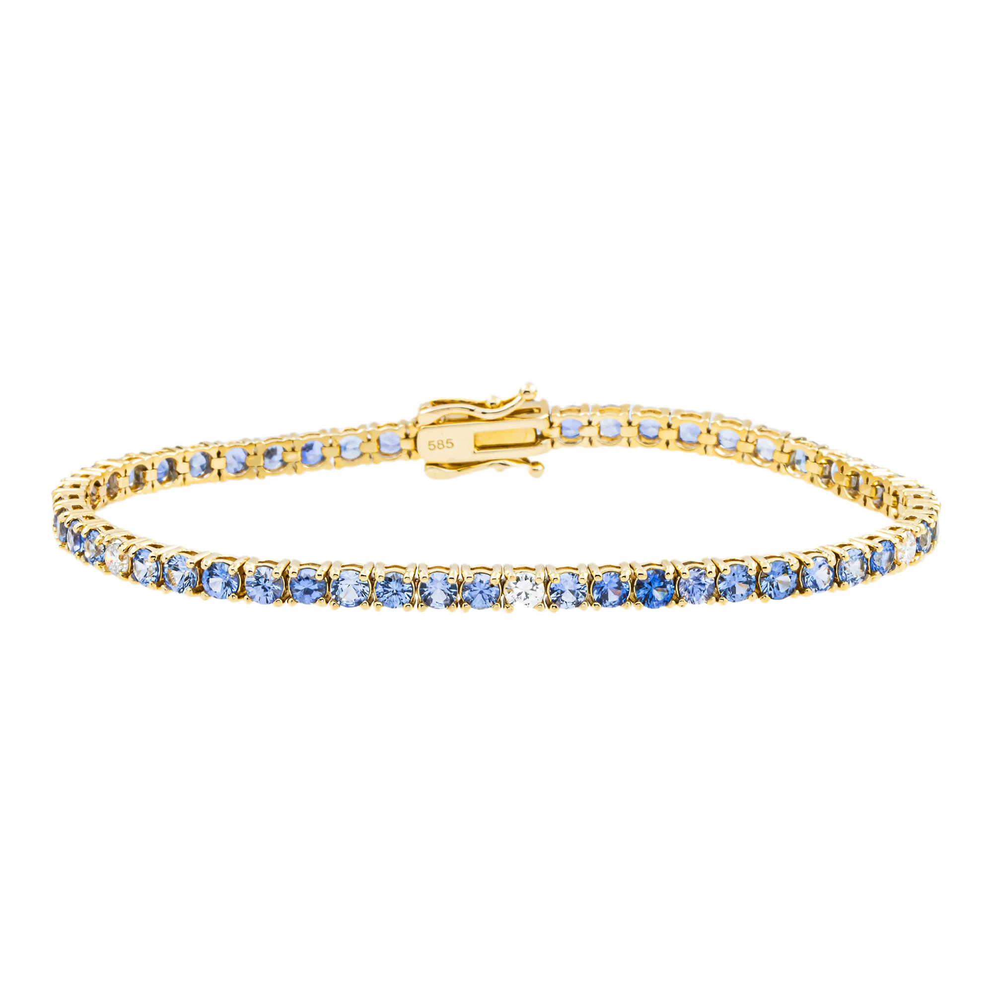 14K Yellow Gold Round Ceylon & Diamond Tennis Bracelet