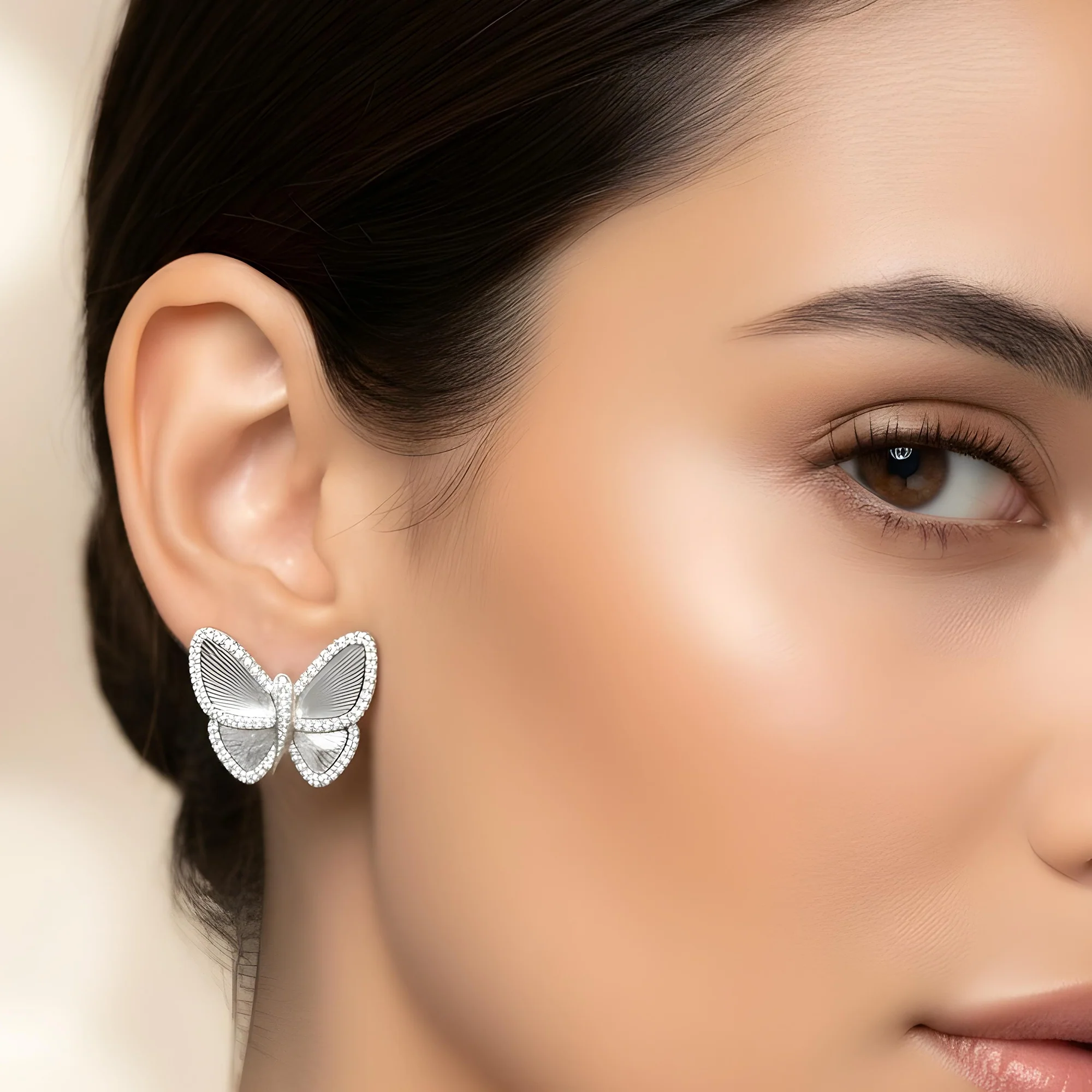 14K Yellow Gold Round Diamond Butterfly Stud Earrings 0.56ctw - Image 3
