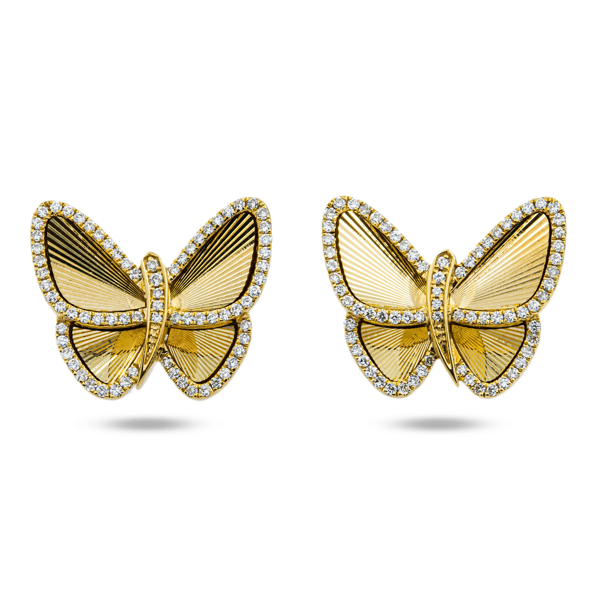 14K Yellow Gold Round Diamond Butterfly Stud Earrings 0.56ctw - Image 4