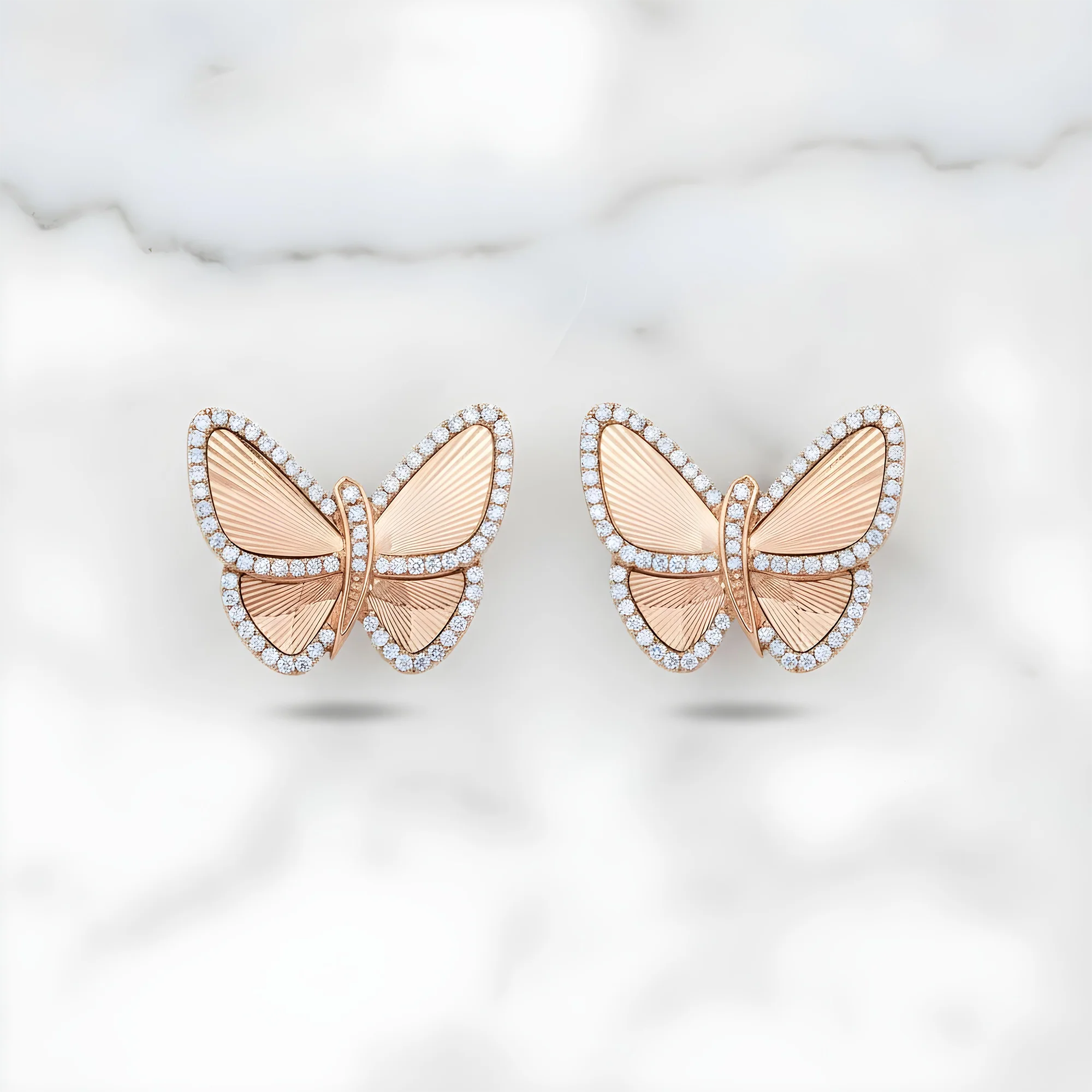 14K Yellow Gold Round Diamond Butterfly Stud Earrings 0.56ctw - Image 7