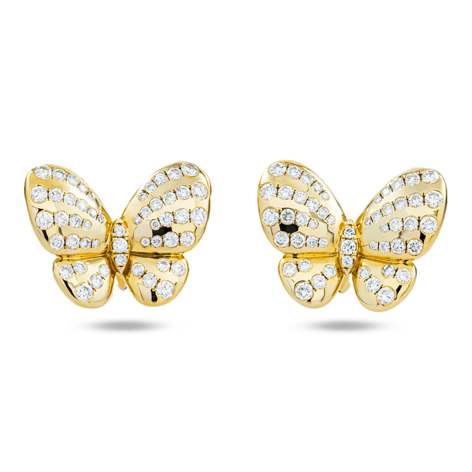 14K Yellow Gold Round Diamond Butterfly Stud Earrings 1.82ctw