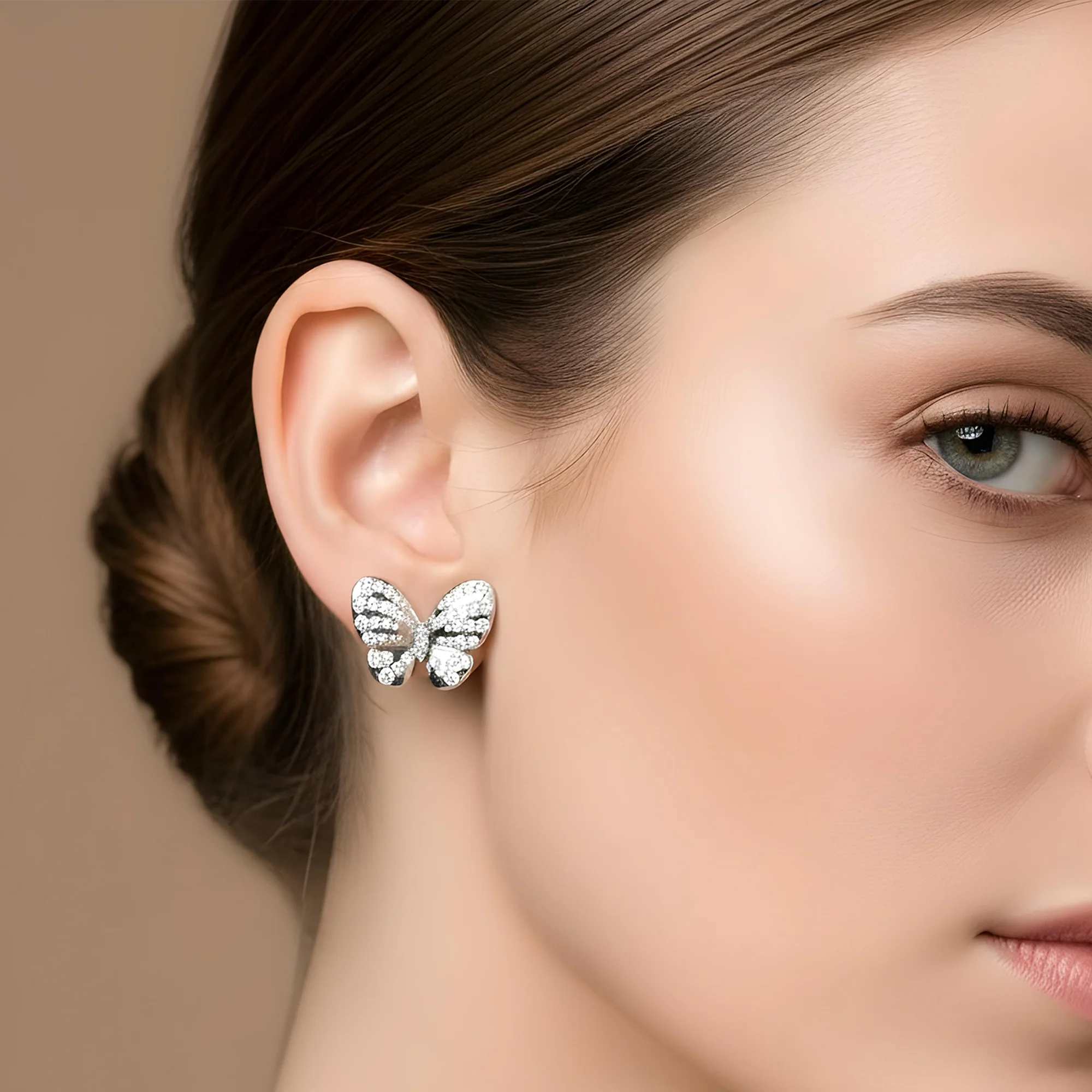 14K Yellow Gold Round Diamond Butterfly Stud Earrings 1.82ctw - Image 5